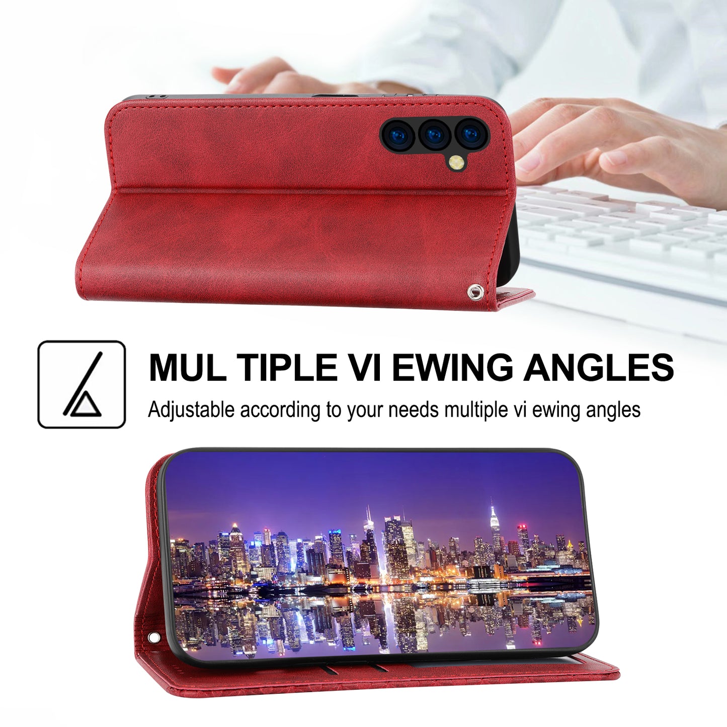 For Samsung Galaxy M14 5G Imprinted Rhombus Pattern Phone Shell Calf Texture PU Leather Stand Phone Case