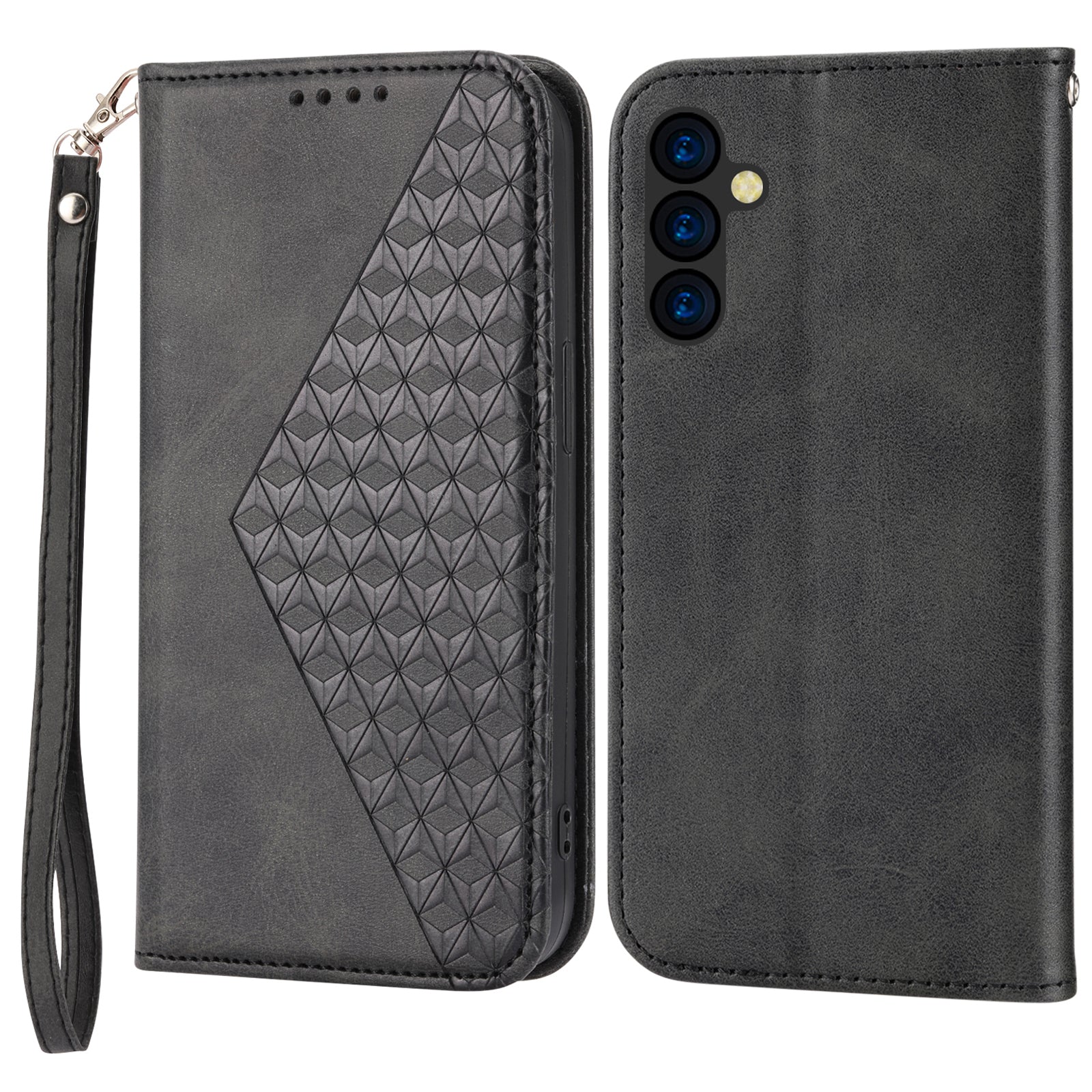 For Samsung Galaxy M14 5G Imprinted Rhombus Pattern Phone Shell Calf Texture PU Leather Stand Phone Case