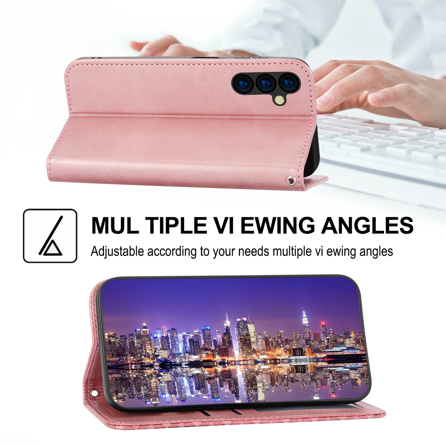 For Samsung Galaxy M14 5G Imprinted Rhombus Pattern Phone Shell Calf Texture PU Leather Stand Phone Case