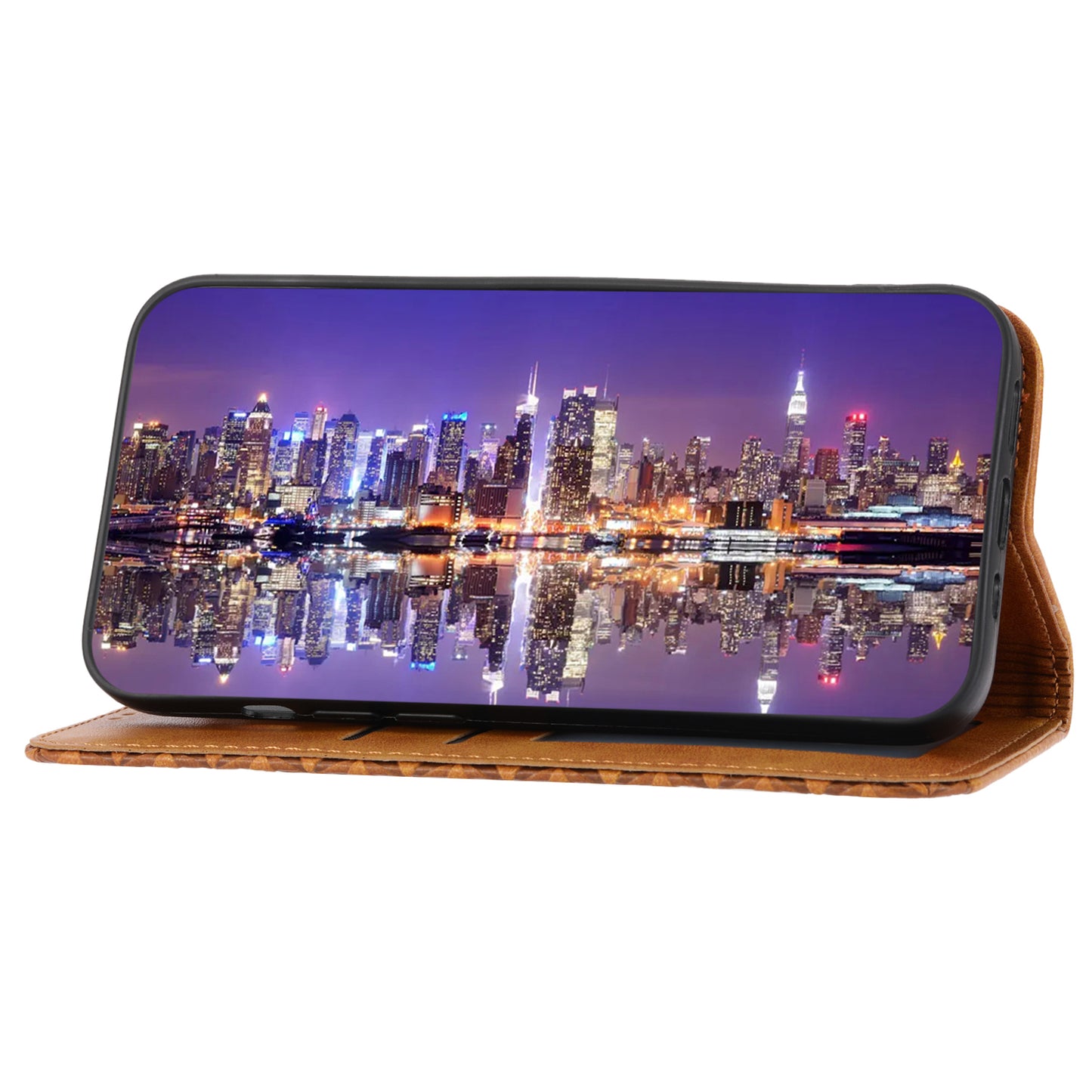 For Samsung Galaxy M14 5G Imprinted Rhombus Pattern Phone Shell Calf Texture PU Leather Stand Phone Case