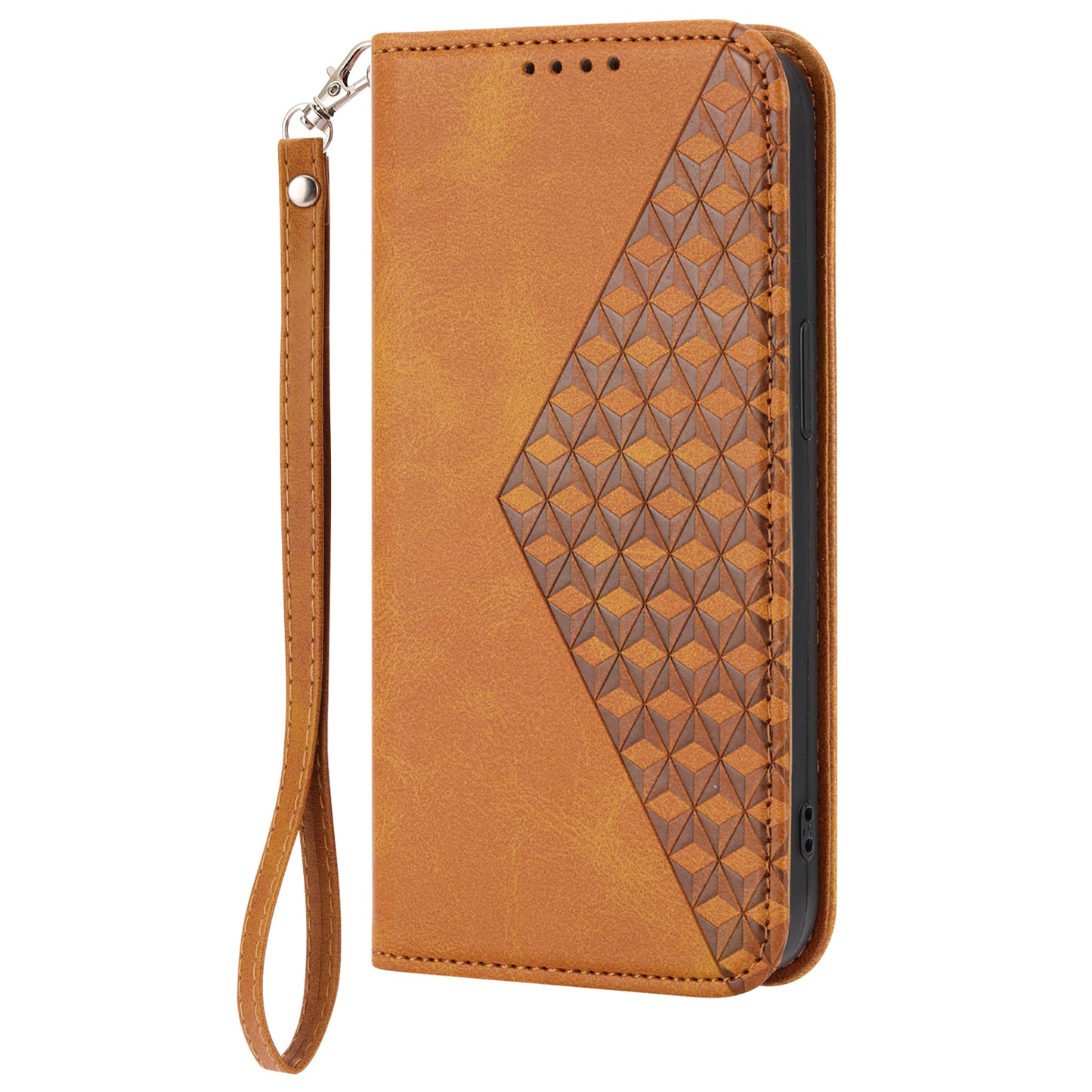 For Samsung Galaxy M14 5G Imprinted Rhombus Pattern Phone Shell Calf Texture PU Leather Stand Phone Case