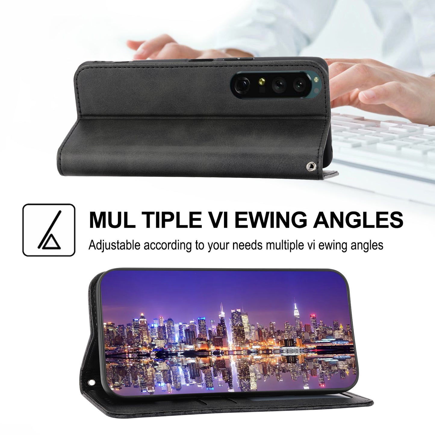 Calf Texture Phone Case for Sony Xperia 1 V , Imprinted Rhombus Pattern PU Leather Stand Phone Cover