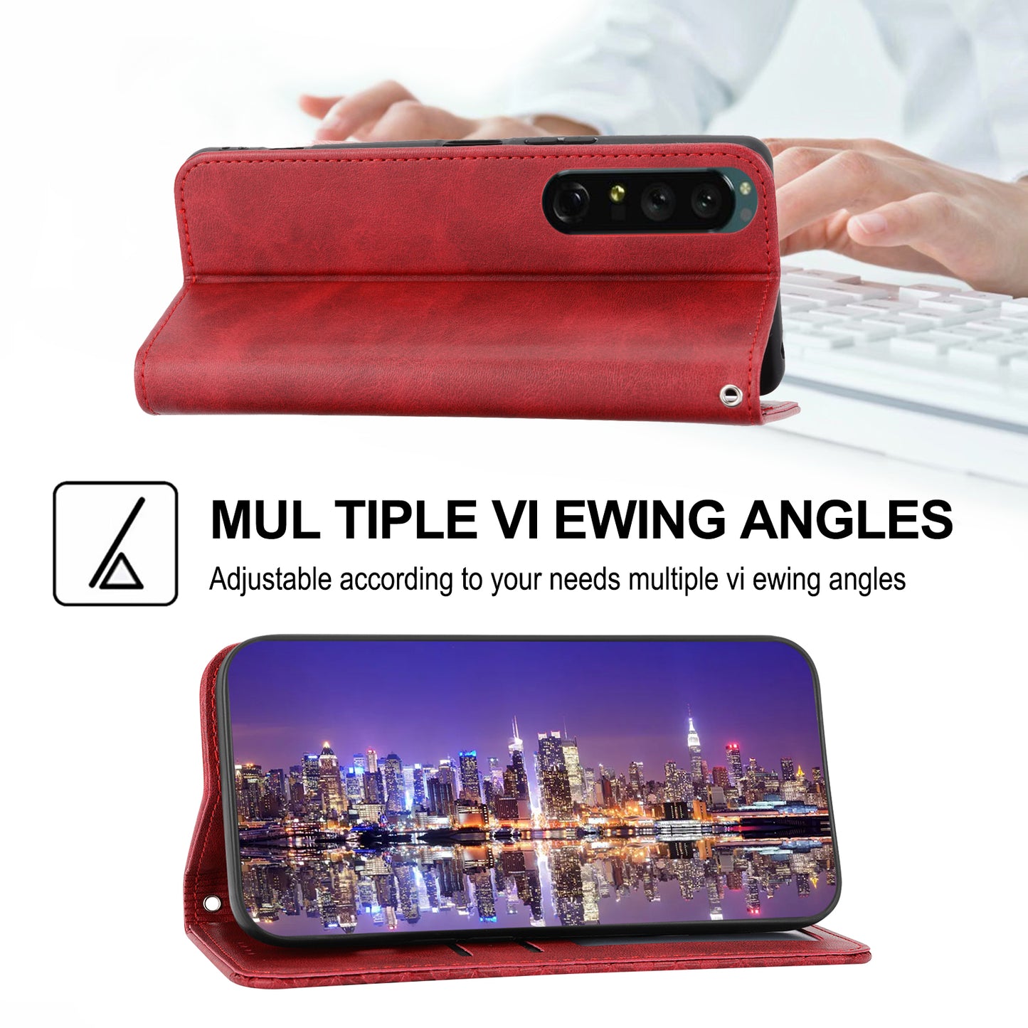 Calf Texture Phone Case for Sony Xperia 1 V , Imprinted Rhombus Pattern PU Leather Stand Phone Cover
