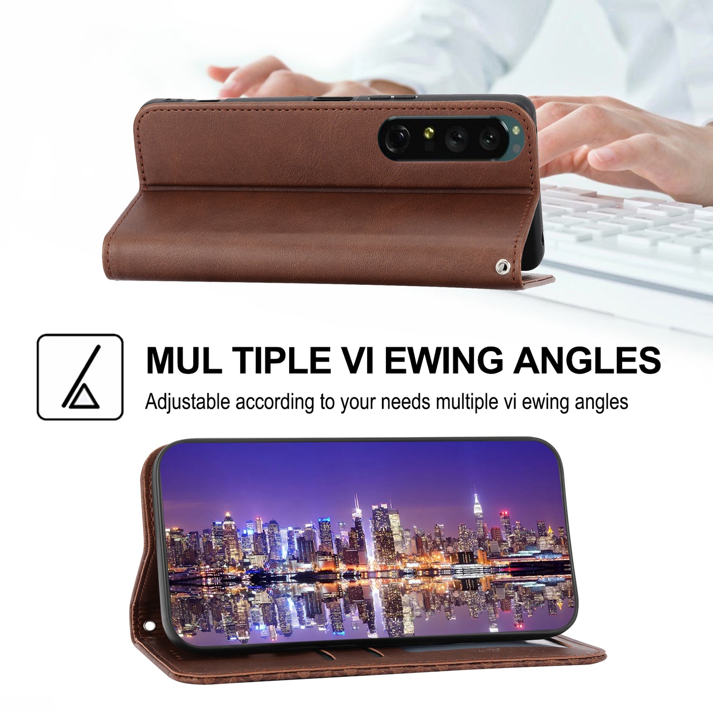 Calf Texture Phone Case for Sony Xperia 1 V , Imprinted Rhombus Pattern PU Leather Stand Phone Cover