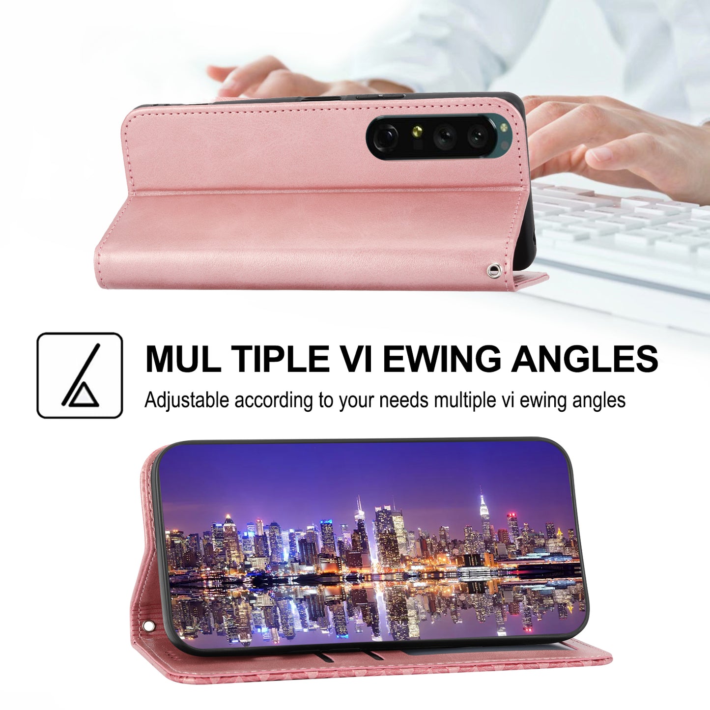 Calf Texture Phone Case for Sony Xperia 1 V , Imprinted Rhombus Pattern PU Leather Stand Phone Cover