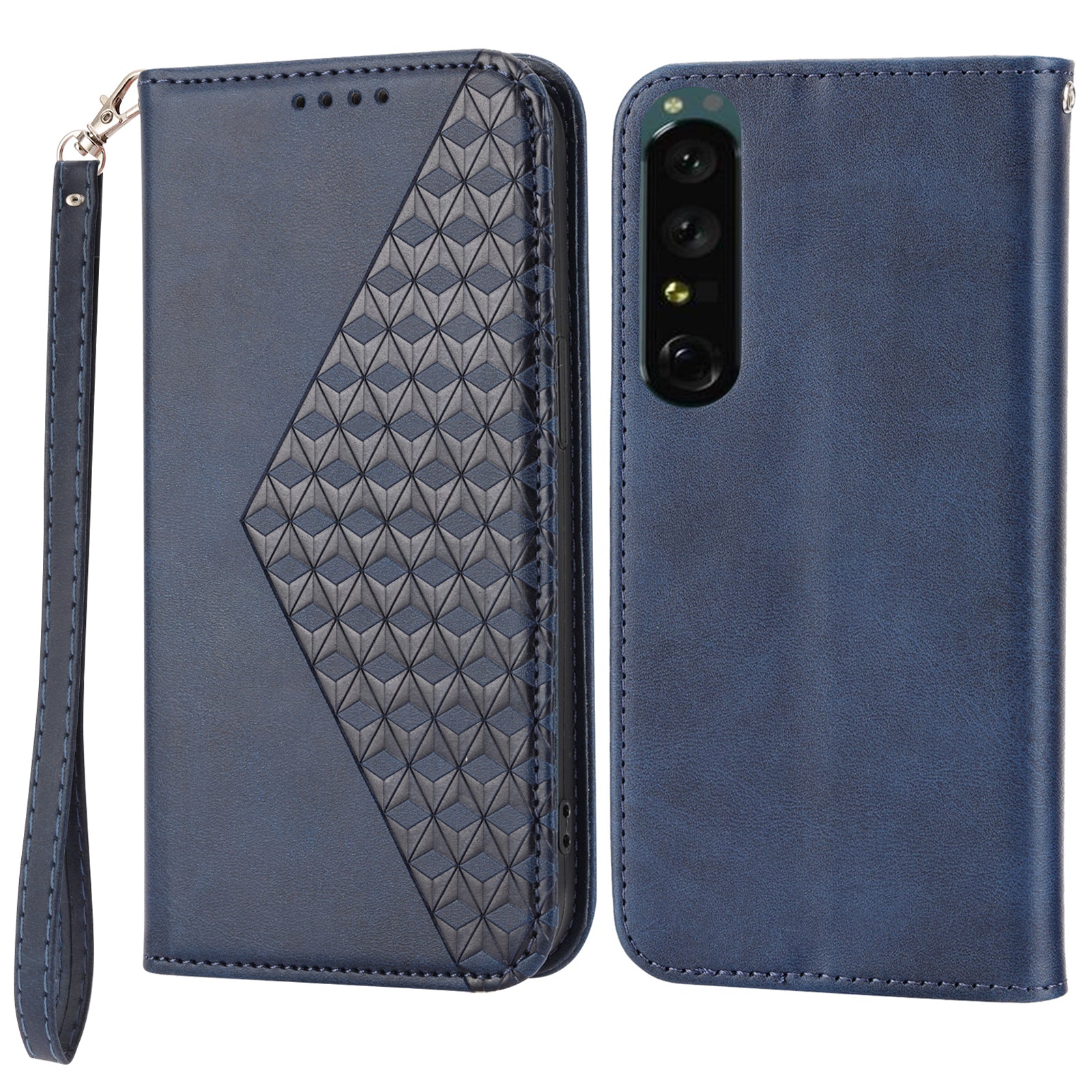 Calf Texture Phone Case for Sony Xperia 1 V , Imprinted Rhombus Pattern PU Leather Stand Phone Cover
