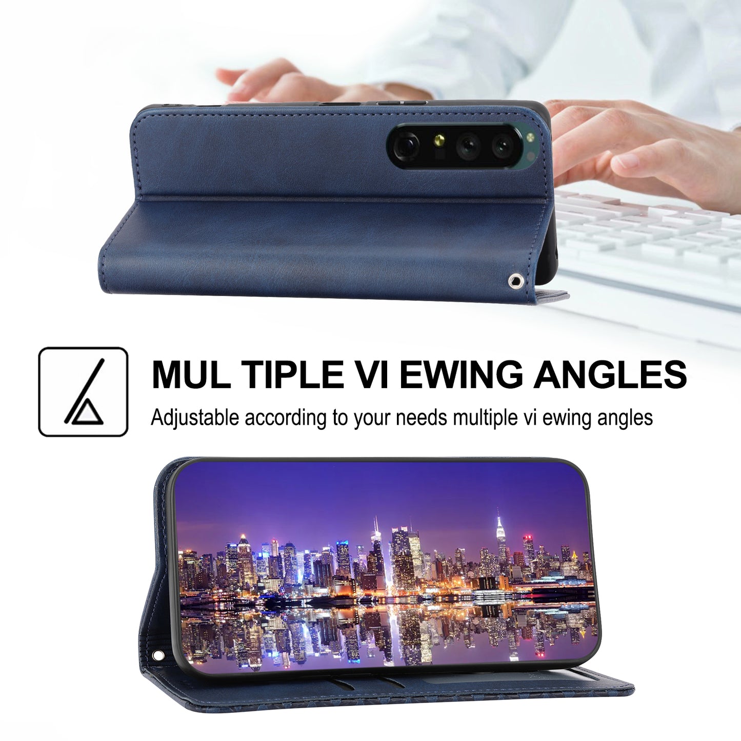 Calf Texture Phone Case for Sony Xperia 1 V , Imprinted Rhombus Pattern PU Leather Stand Phone Cover