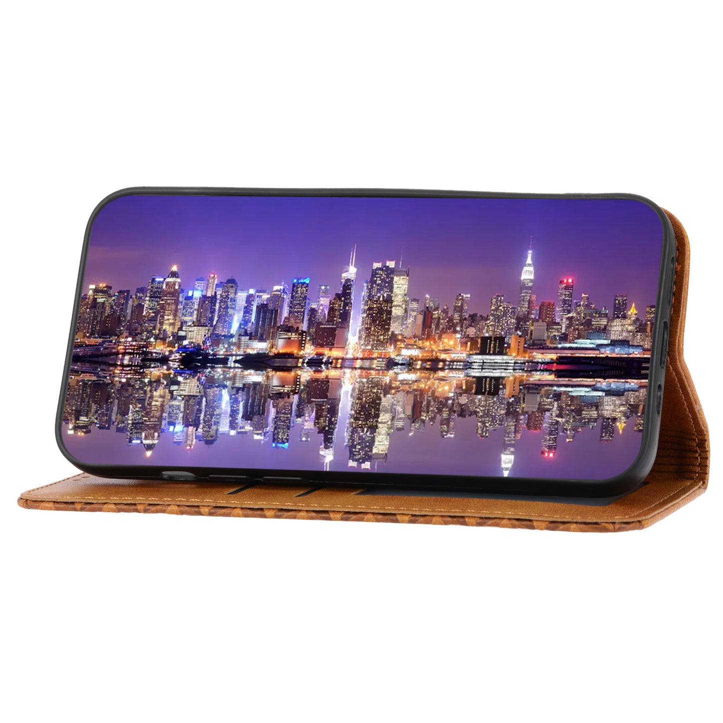 Calf Texture Phone Case for Sony Xperia 1 V , Imprinted Rhombus Pattern PU Leather Stand Phone Cover