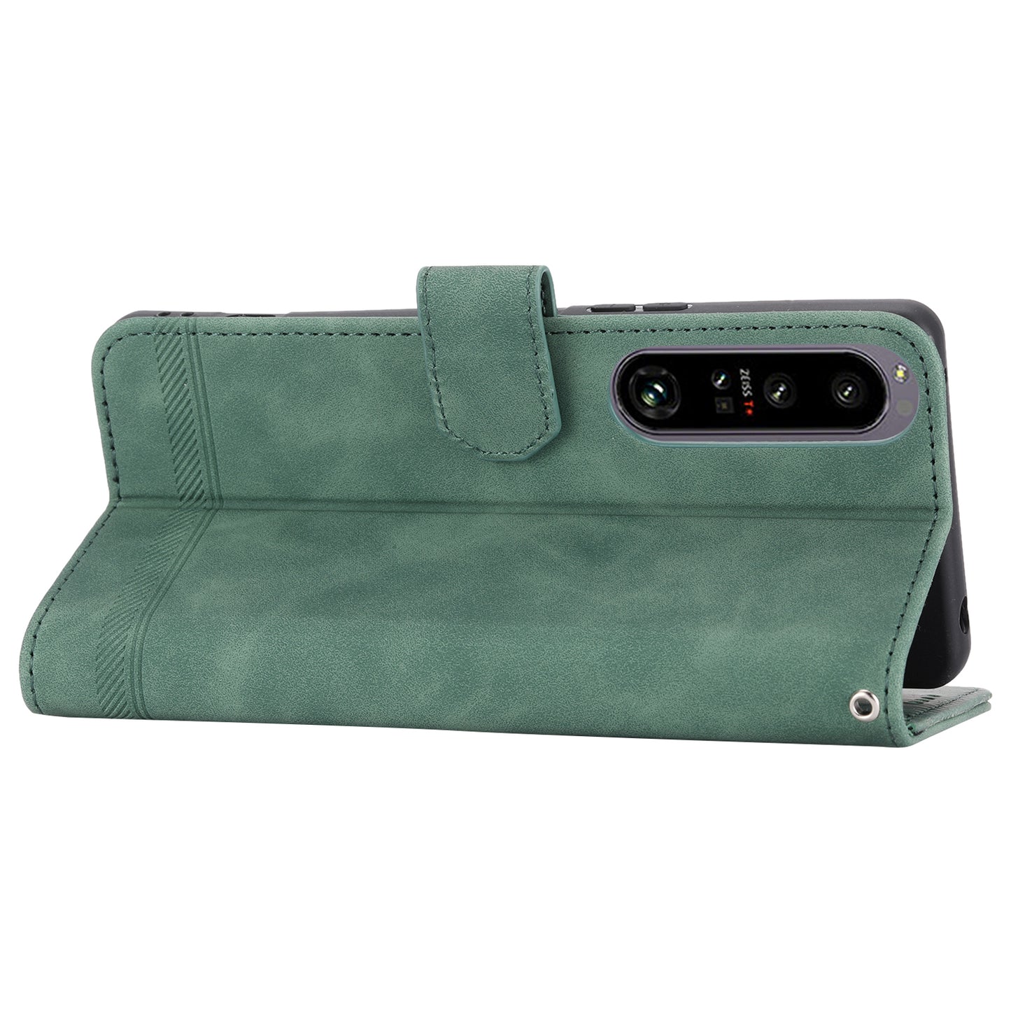 DIERFENG DF-03 For Sony Xperia 1 V Shockproof Case Lines Imprinted Phone Case Leather Flip Cover with Stand