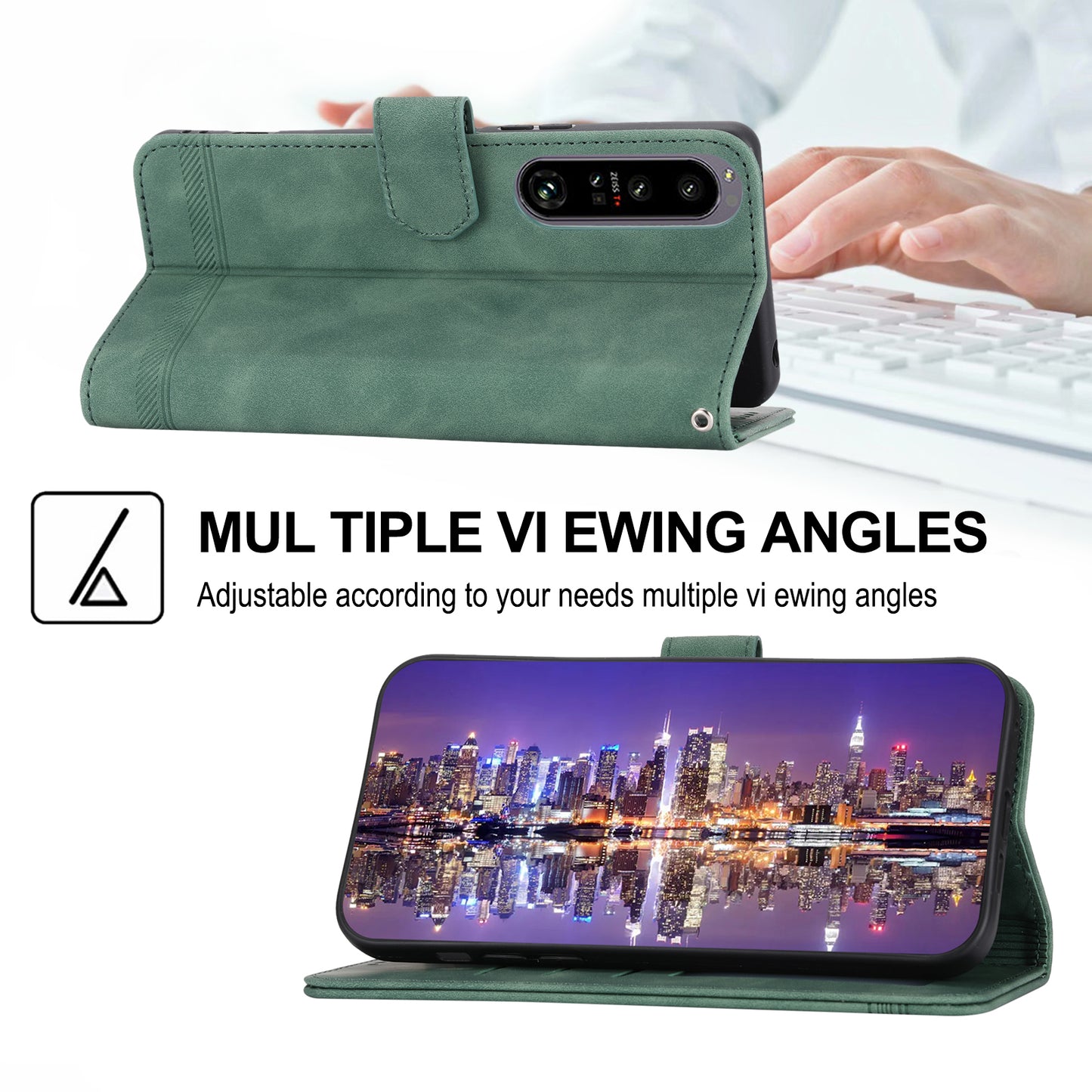 DIERFENG DF-03 For Sony Xperia 1 V Shockproof Case Lines Imprinted Phone Case Leather Flip Cover with Stand