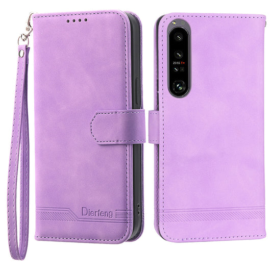 DIERFENG DF-03 For Sony Xperia 1 V Shockproof Case Lines Imprinted Phone Case Leather Flip Cover with Stand