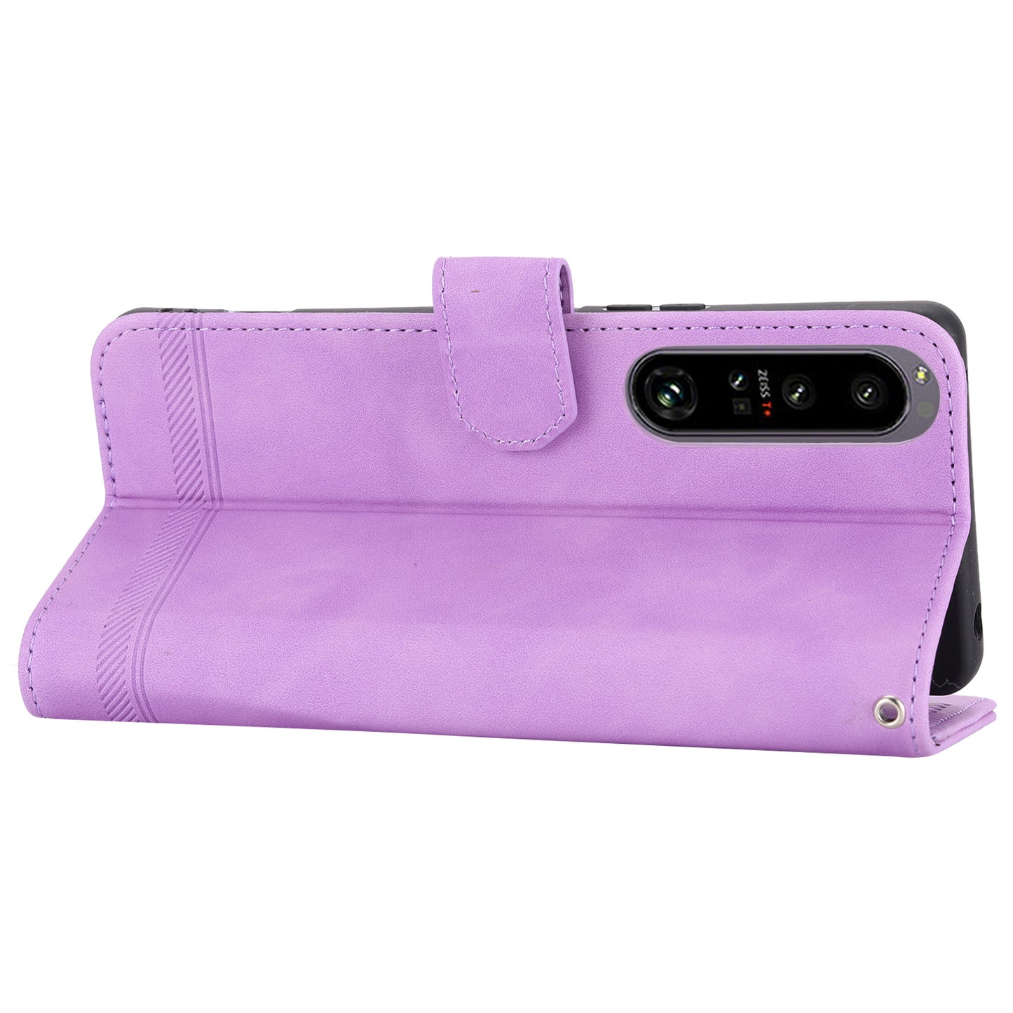 DIERFENG DF-03 For Sony Xperia 1 V Shockproof Case Lines Imprinted Phone Case Leather Flip Cover with Stand