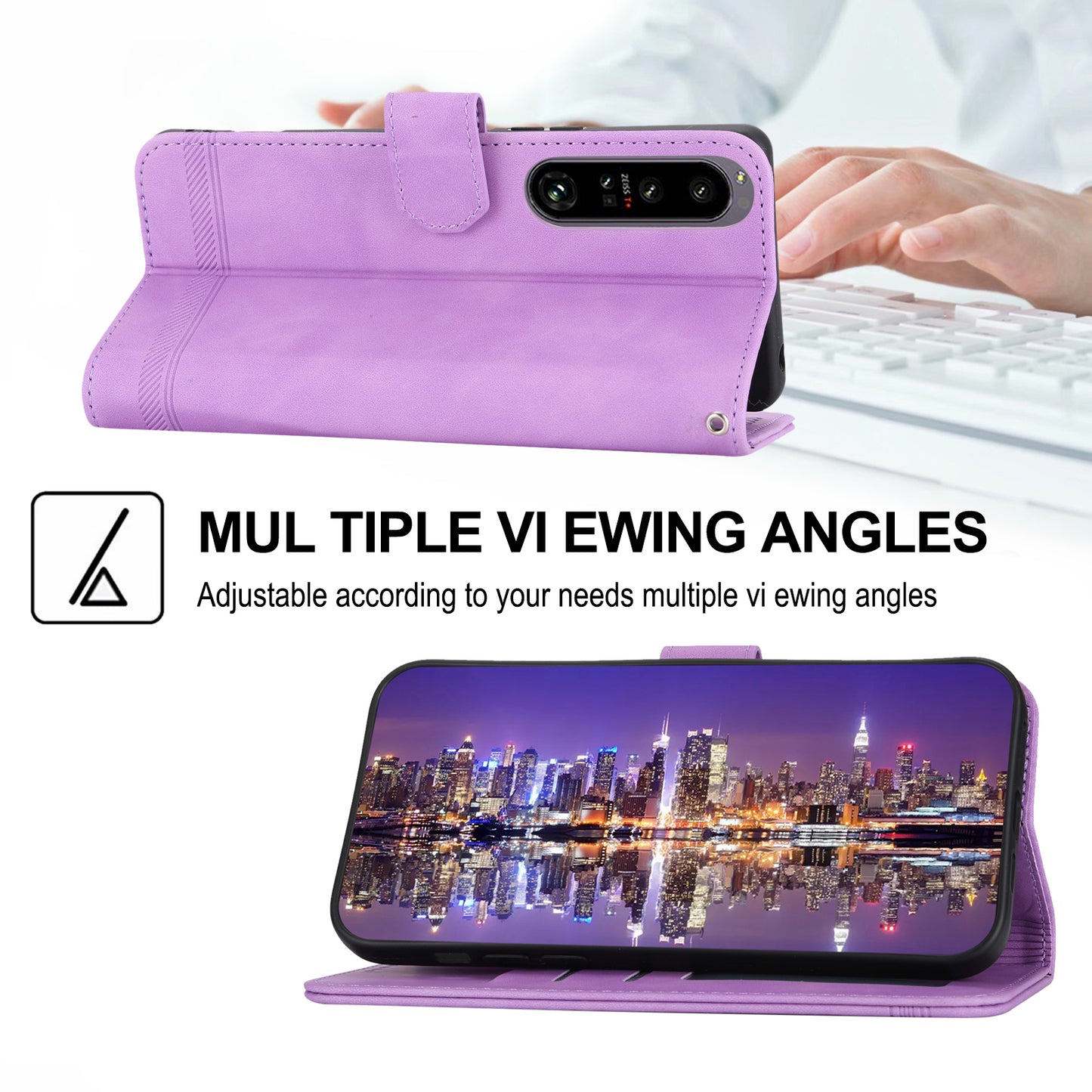 DIERFENG DF-03 For Sony Xperia 1 V Shockproof Case Lines Imprinted Phone Case Leather Flip Cover with Stand
