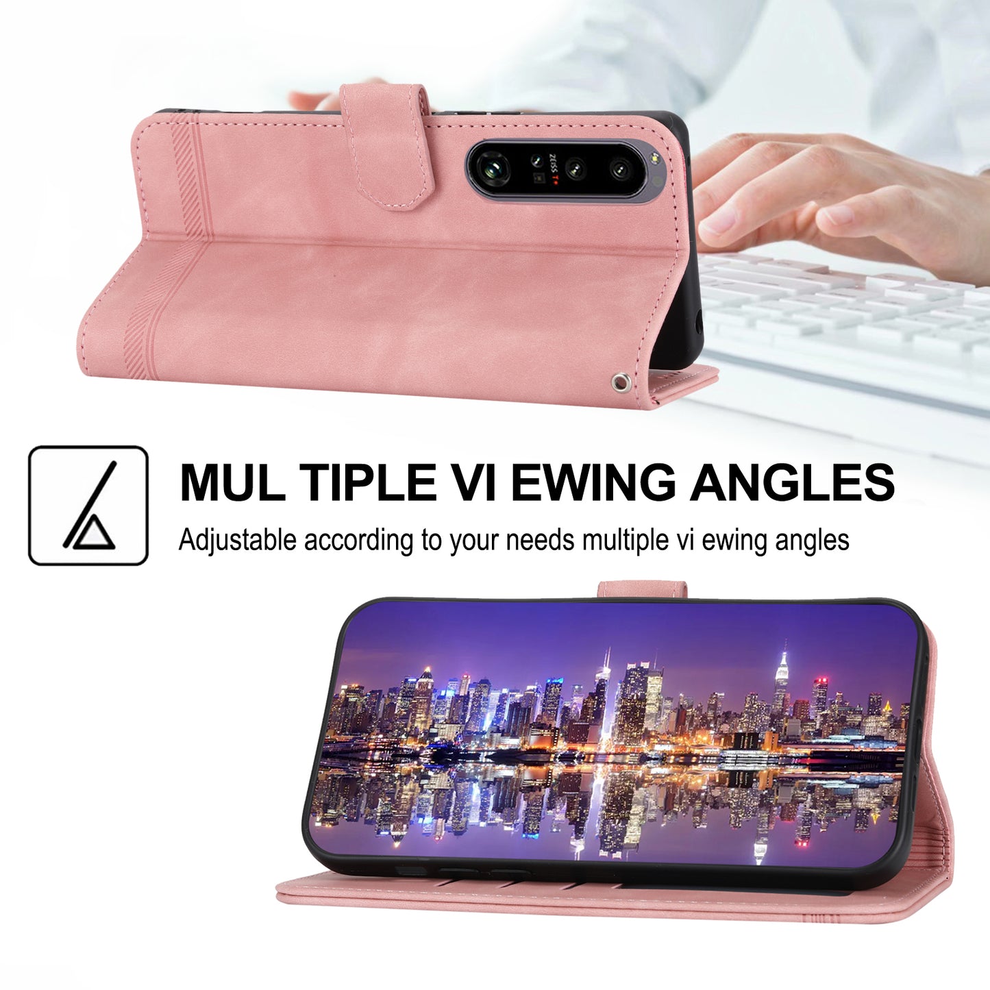 DIERFENG DF-03 For Sony Xperia 1 V Shockproof Case Lines Imprinted Phone Case Leather Flip Cover with Stand