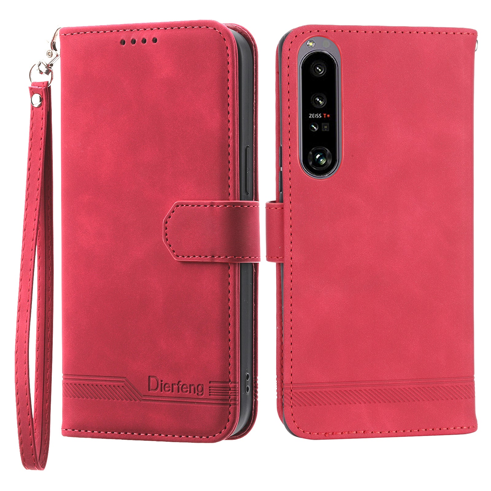 DIERFENG DF-03 For Sony Xperia 1 V Shockproof Case Lines Imprinted Phone Case Leather Flip Cover with Stand