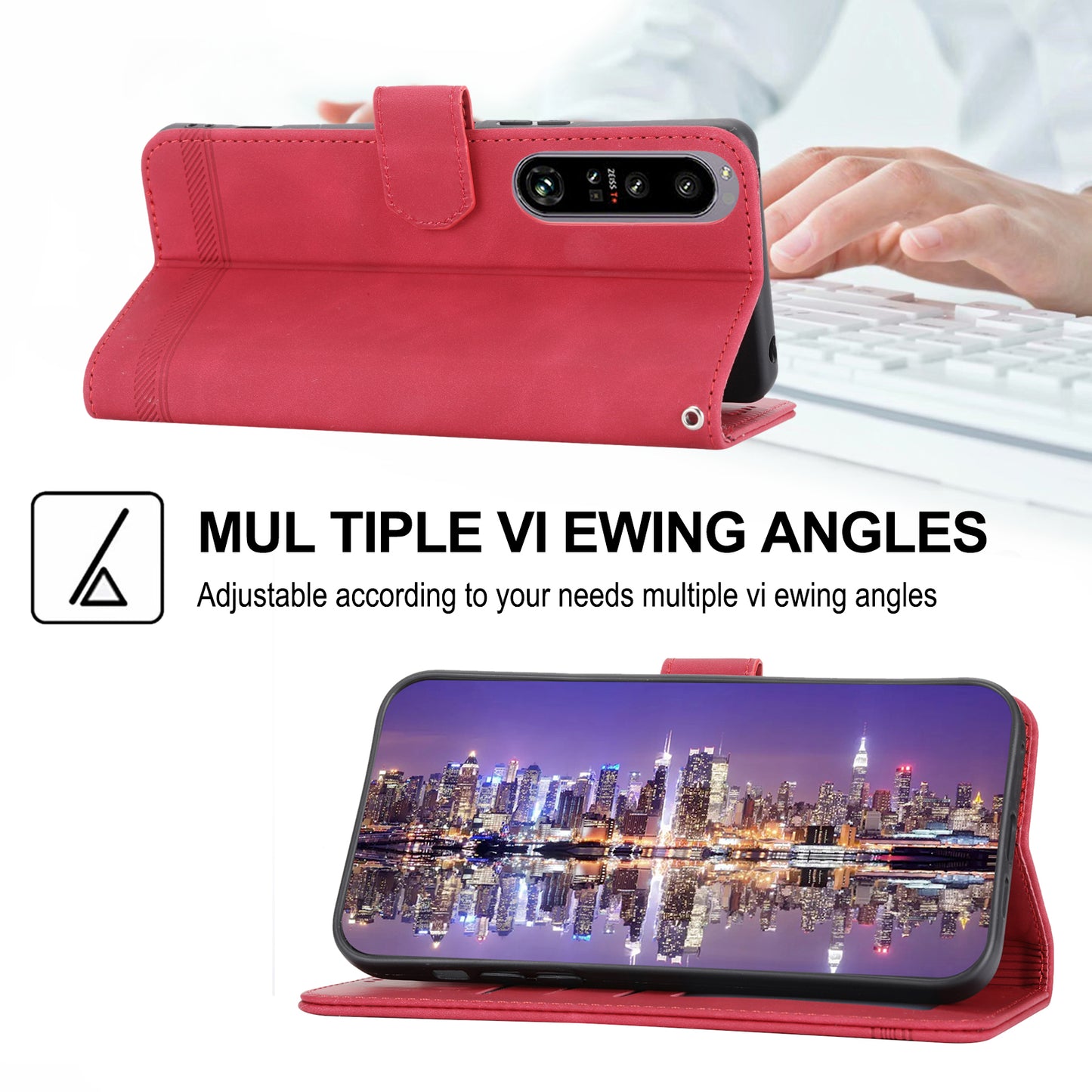 DIERFENG DF-03 For Sony Xperia 1 V Shockproof Case Lines Imprinted Phone Case Leather Flip Cover with Stand