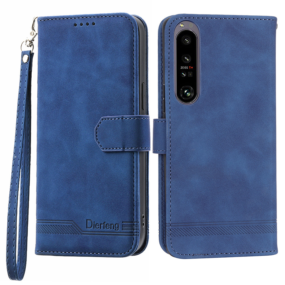 DIERFENG DF-03 For Sony Xperia 1 V Shockproof Case Lines Imprinted Phone Case Leather Flip Cover with Stand