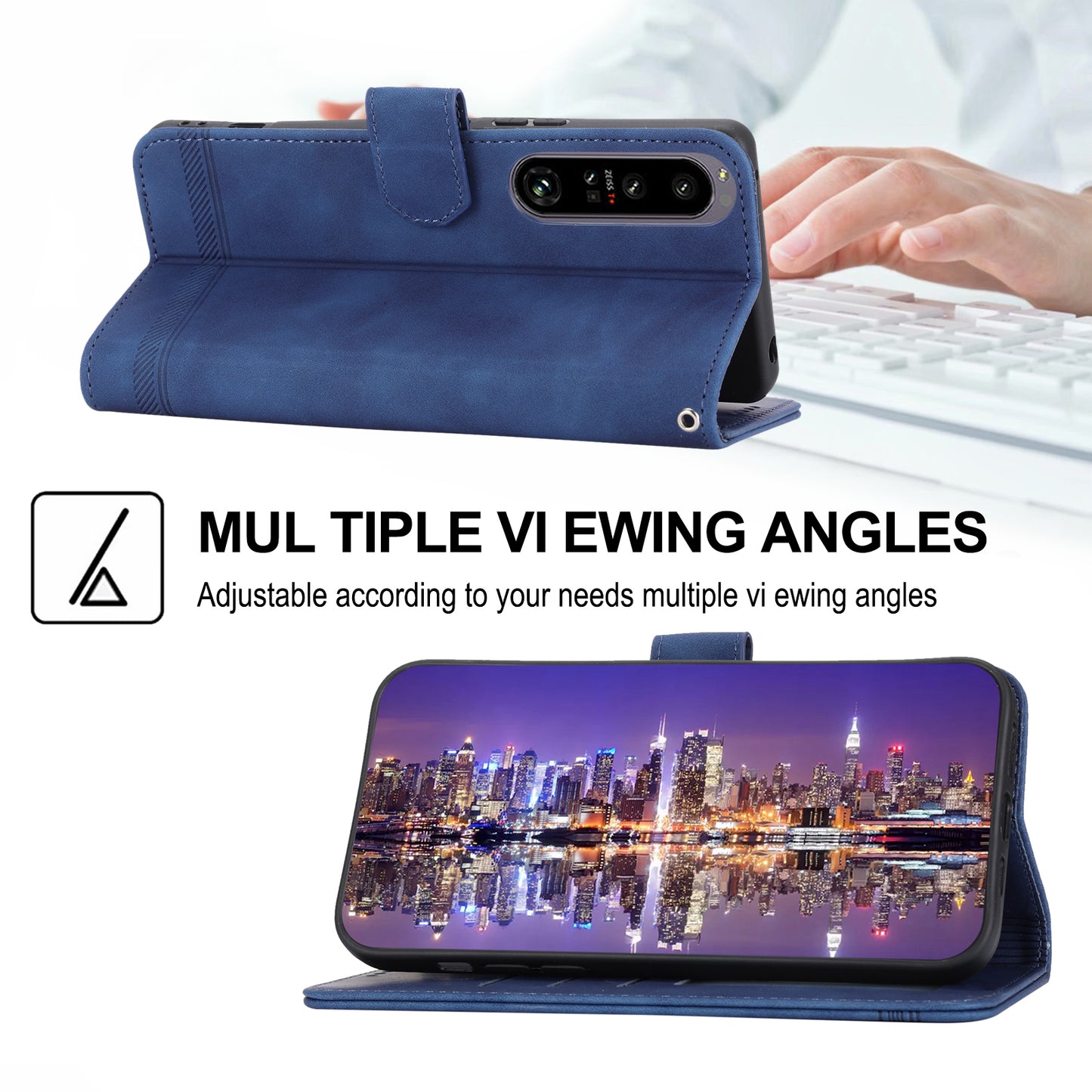 DIERFENG DF-03 For Sony Xperia 1 V Shockproof Case Lines Imprinted Phone Case Leather Flip Cover with Stand