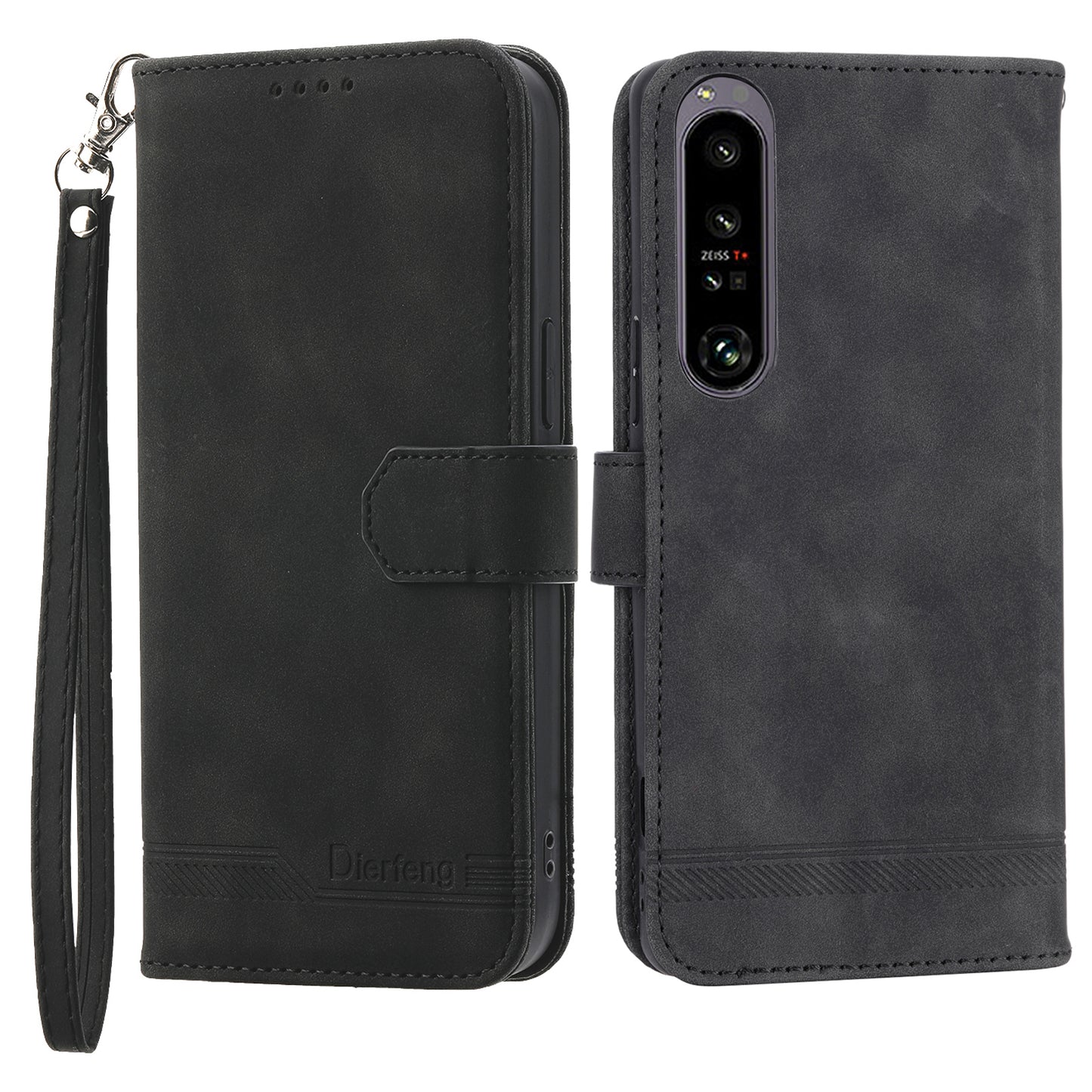 DIERFENG DF-03 For Sony Xperia 1 V Shockproof Case Lines Imprinted Phone Case Leather Flip Cover with Stand