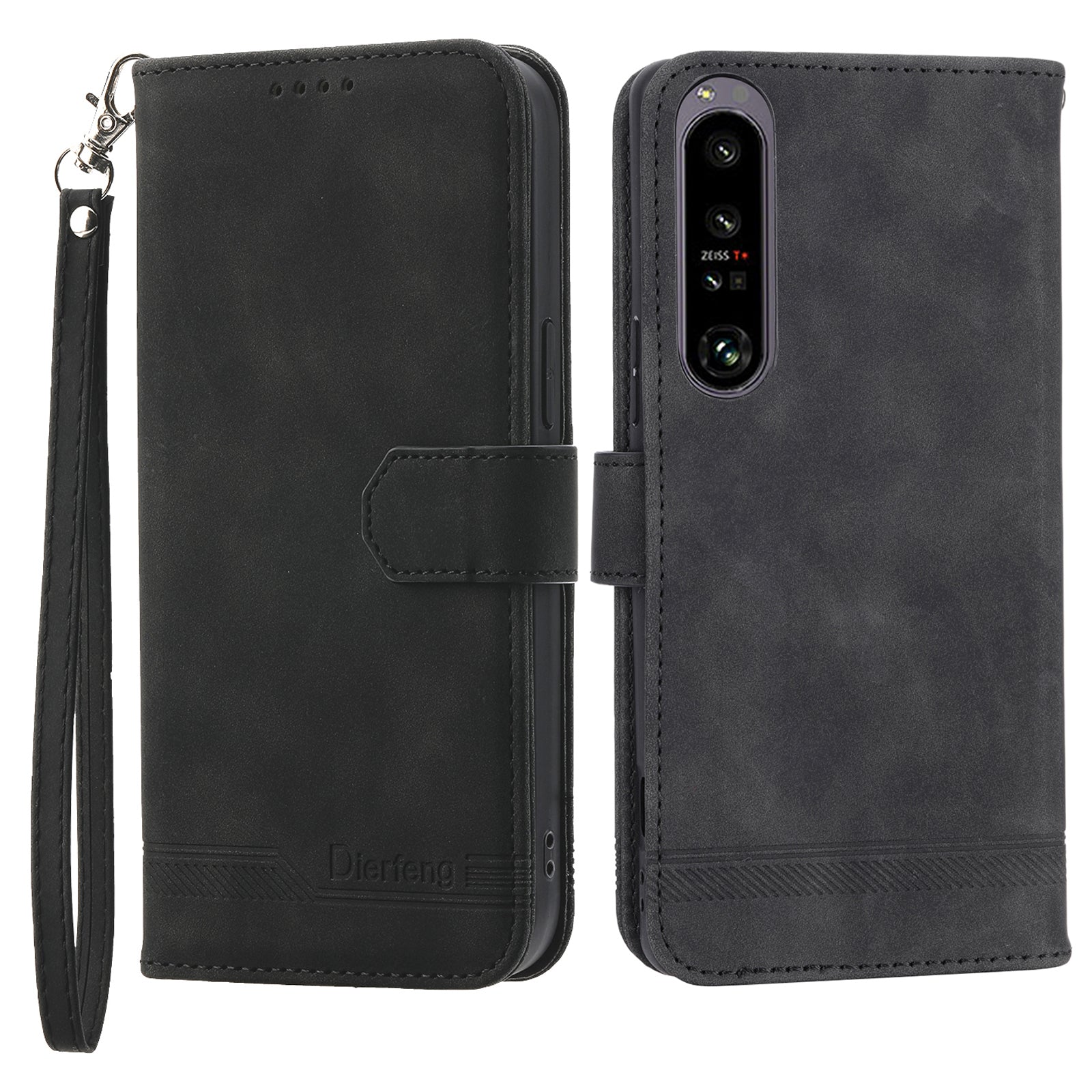 DIERFENG DF-03 For Sony Xperia 1 V Shockproof Case Lines Imprinted Phone Case Leather Flip Cover with Stand