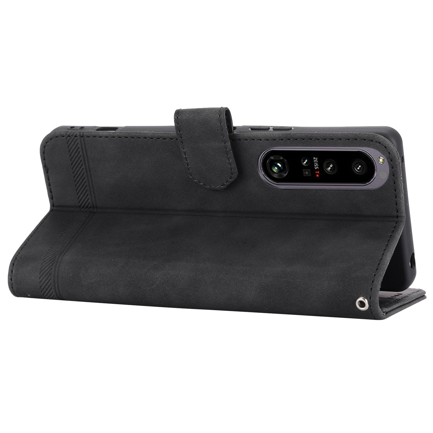DIERFENG DF-03 For Sony Xperia 1 V Shockproof Case Lines Imprinted Phone Case Leather Flip Cover with Stand
