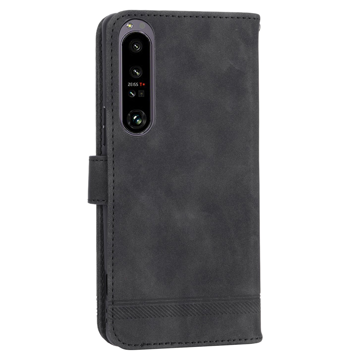 DIERFENG DF-03 For Sony Xperia 1 V Shockproof Case Lines Imprinted Phone Case Leather Flip Cover with Stand