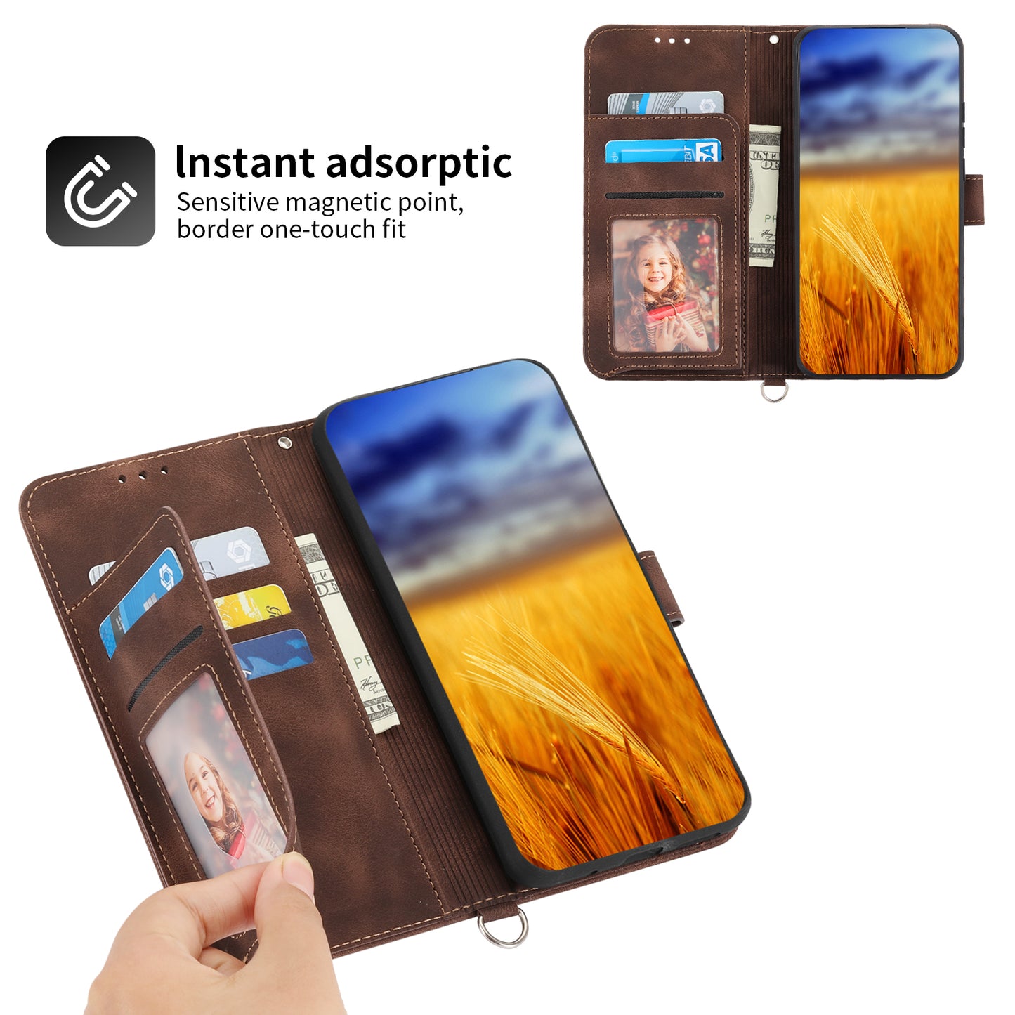 Wallet Phone Case for Samsung Galaxy M14 5G Imprinted Flower Skin-Touch Leather Cover with Strap