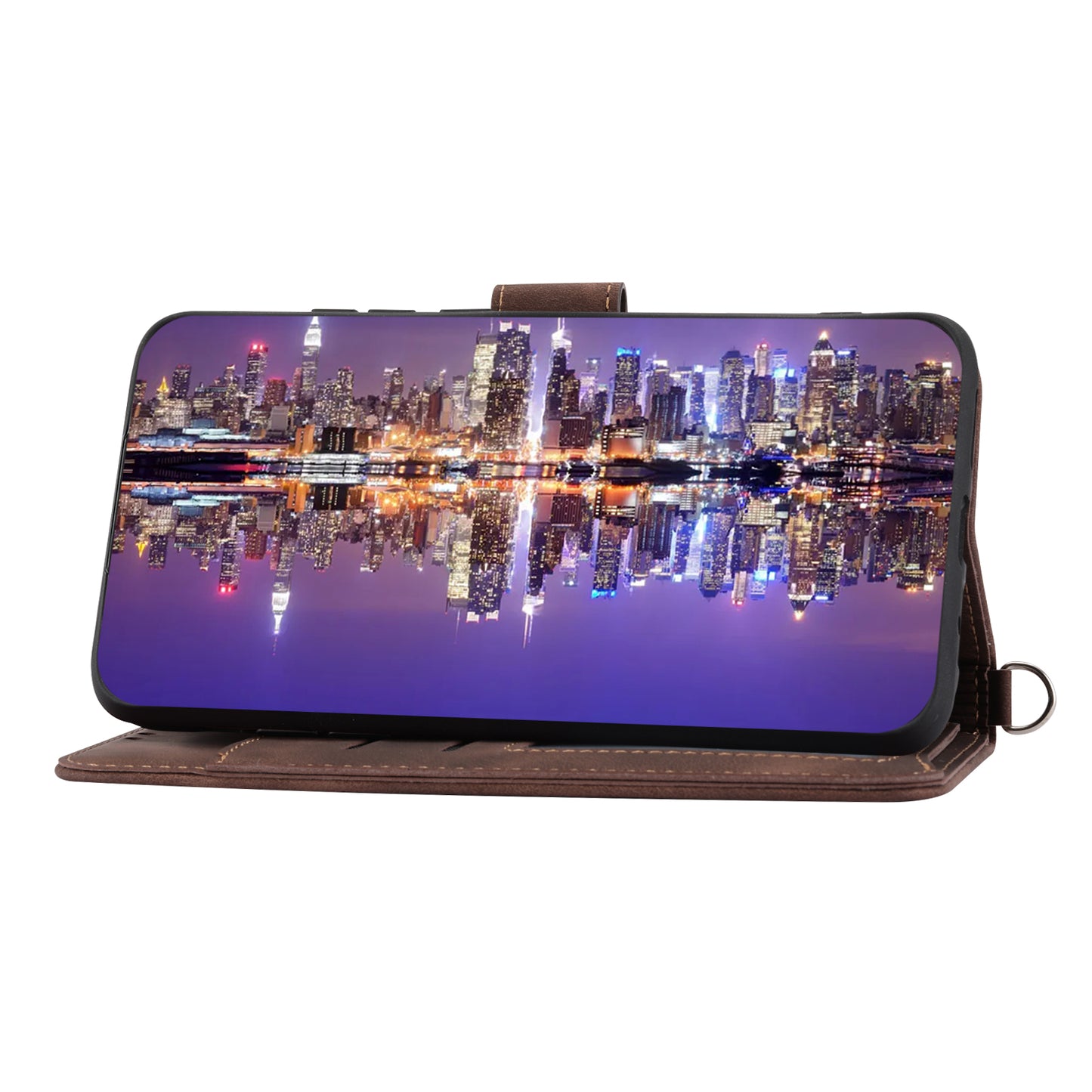 Wallet Phone Case for Samsung Galaxy M14 5G Imprinted Flower Skin-Touch Leather Cover with Strap
