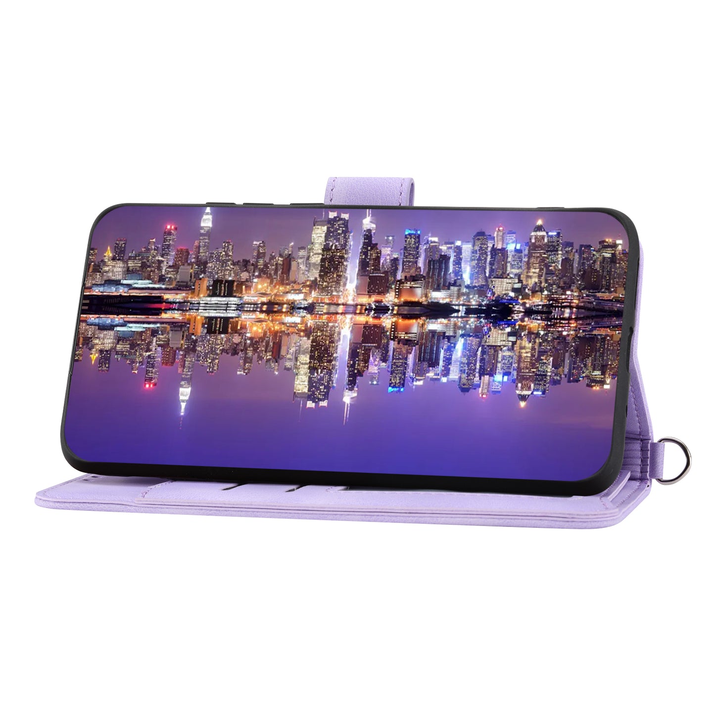 Wallet Phone Case for Samsung Galaxy M14 5G Imprinted Flower Skin-Touch Leather Cover with Strap