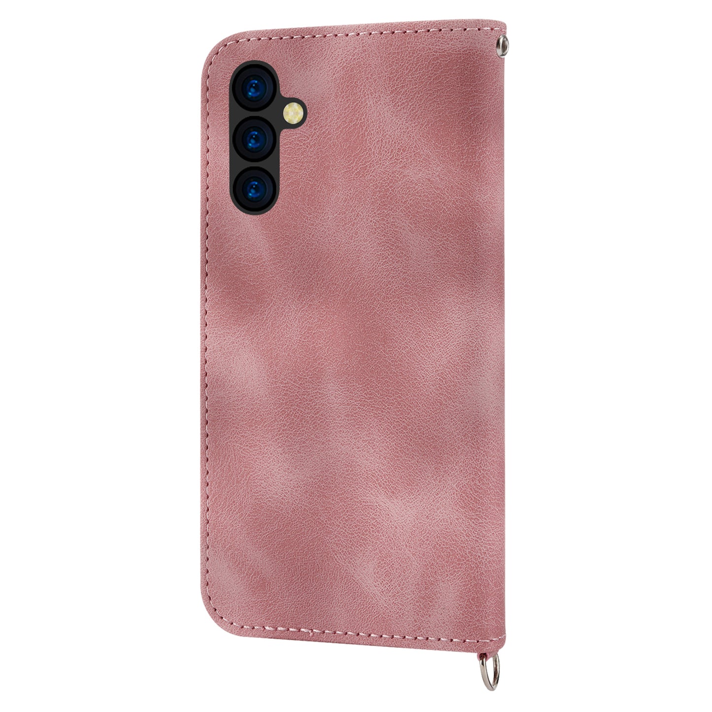 Wallet Phone Case for Samsung Galaxy M14 5G Imprinted Flower Skin-Touch Leather Cover with Strap