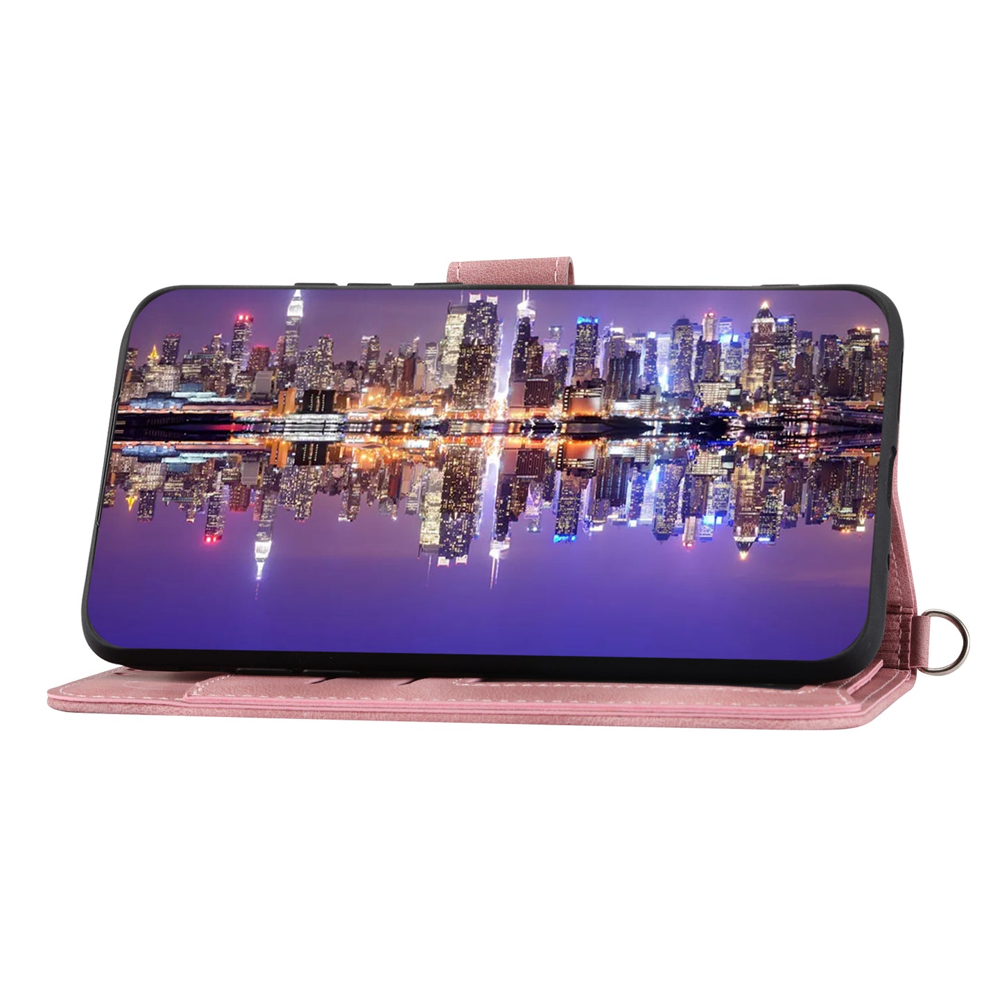 Wallet Phone Case for Samsung Galaxy M14 5G Imprinted Flower Skin-Touch Leather Cover with Strap
