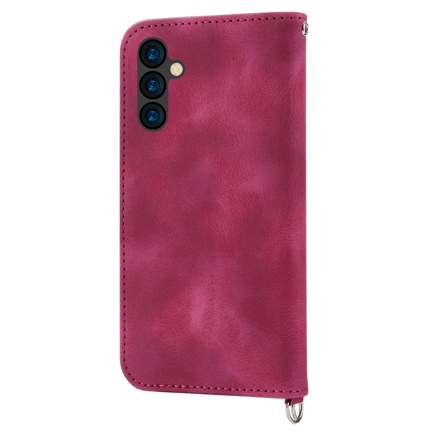 Wallet Phone Case for Samsung Galaxy M14 5G Imprinted Flower Skin-Touch Leather Cover with Strap