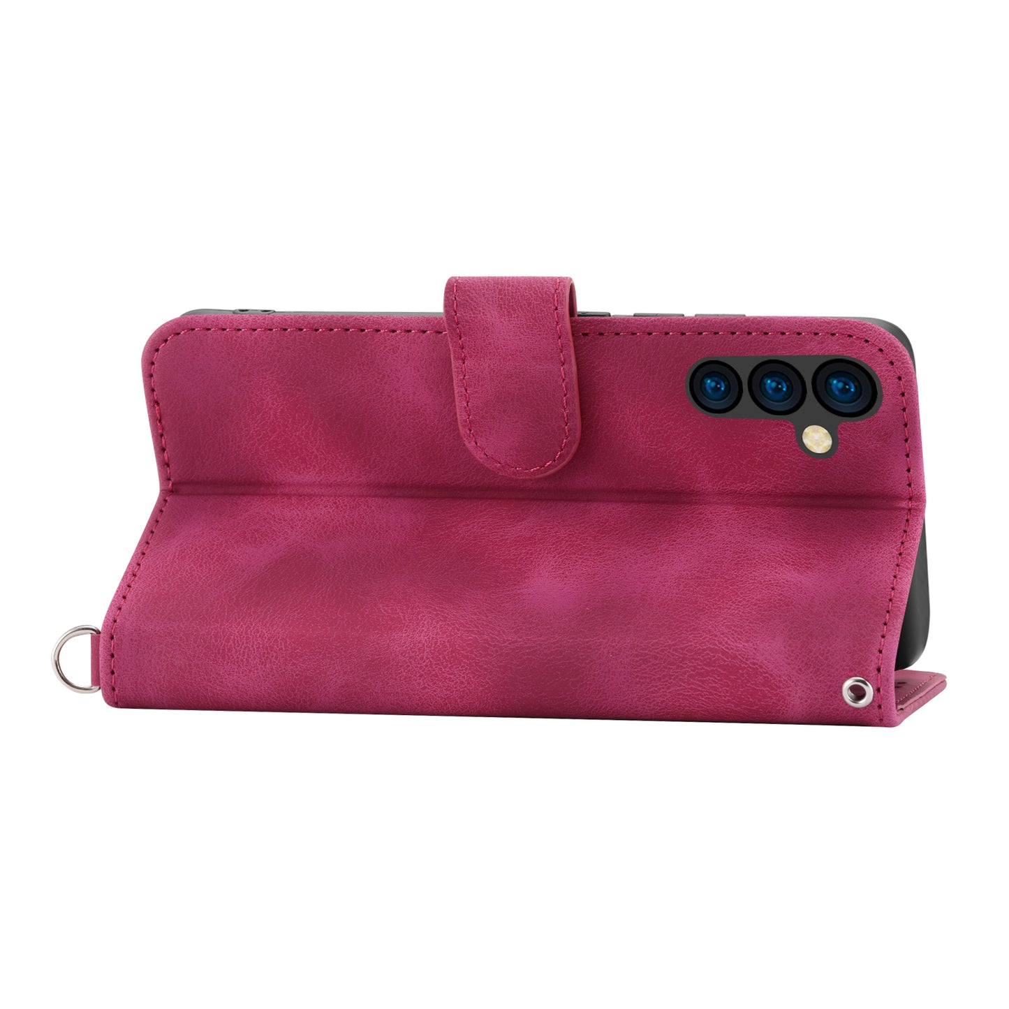 Wallet Phone Case for Samsung Galaxy M14 5G Imprinted Flower Skin-Touch Leather Cover with Strap