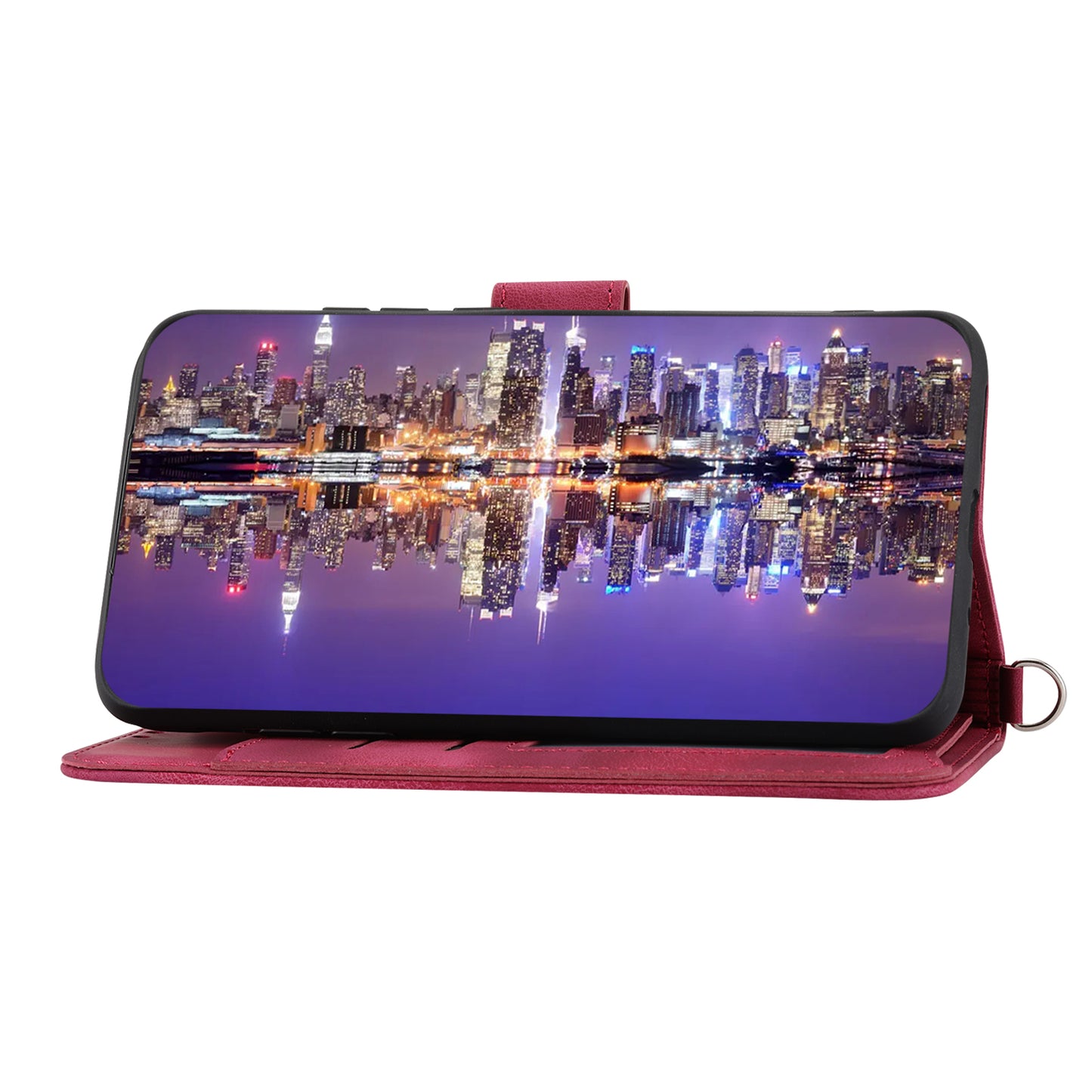 Wallet Phone Case for Samsung Galaxy M14 5G Imprinted Flower Skin-Touch Leather Cover with Strap