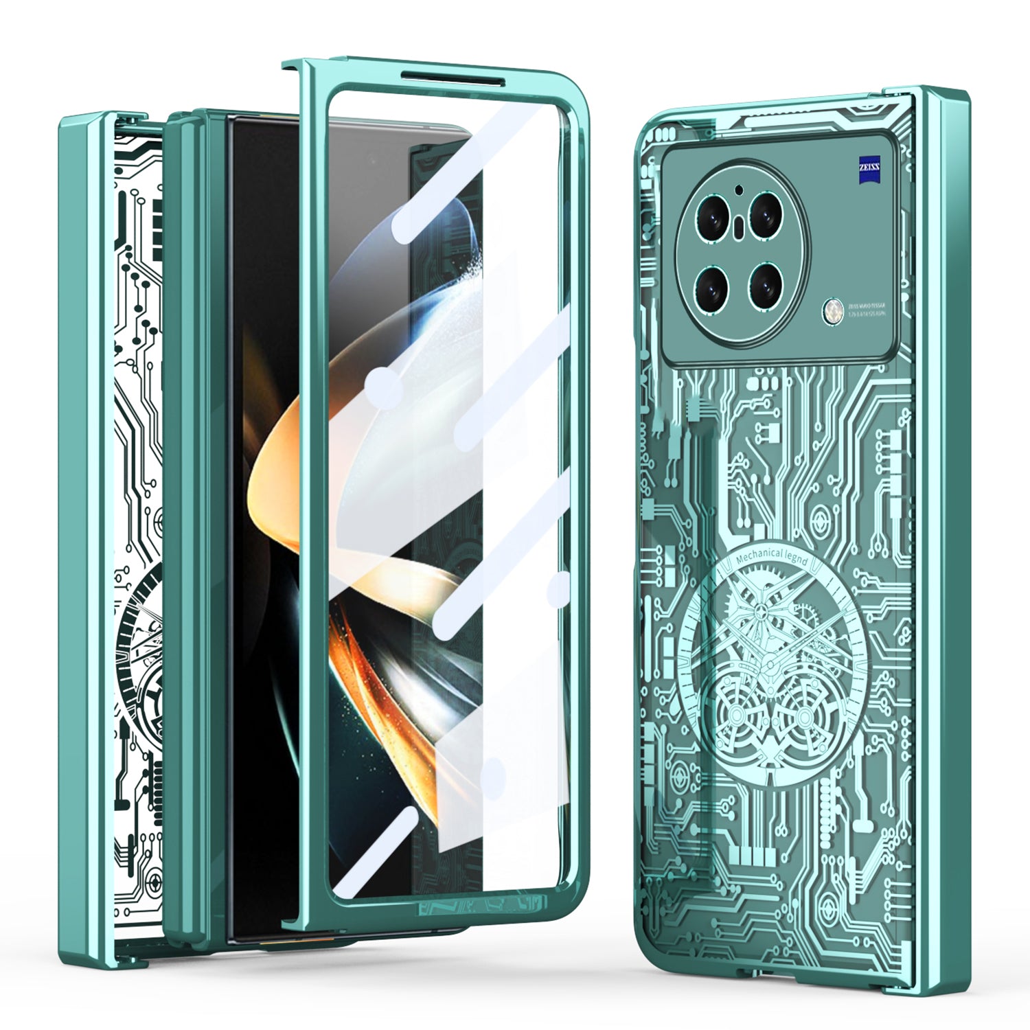 PC Cover for vivo X Fold Mechanical Legend Series Electroplating Folding Phone Case with Tempered Glass Film