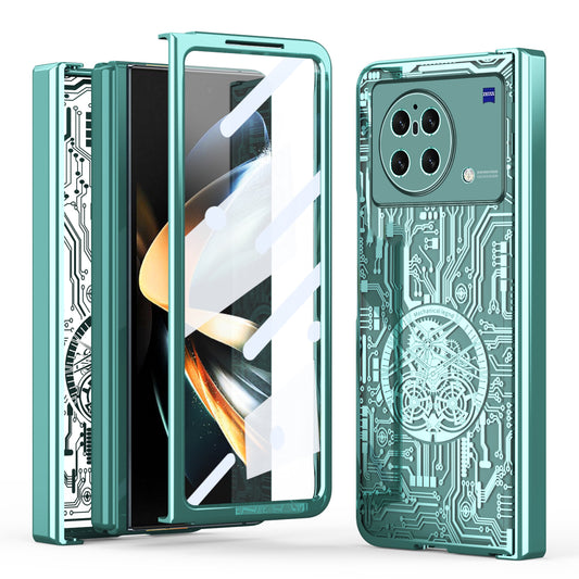 PC Cover for vivo X Fold Mechanical Legend Series Electroplating Folding Phone Case with Tempered Glass Film