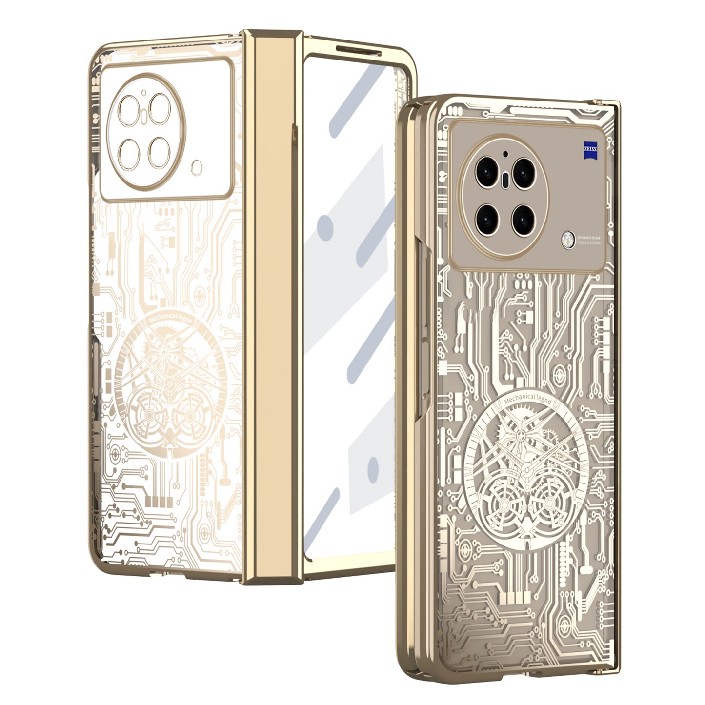 PC Cover for vivo X Fold Mechanical Legend Series Electroplating Folding Phone Case with Tempered Glass Film