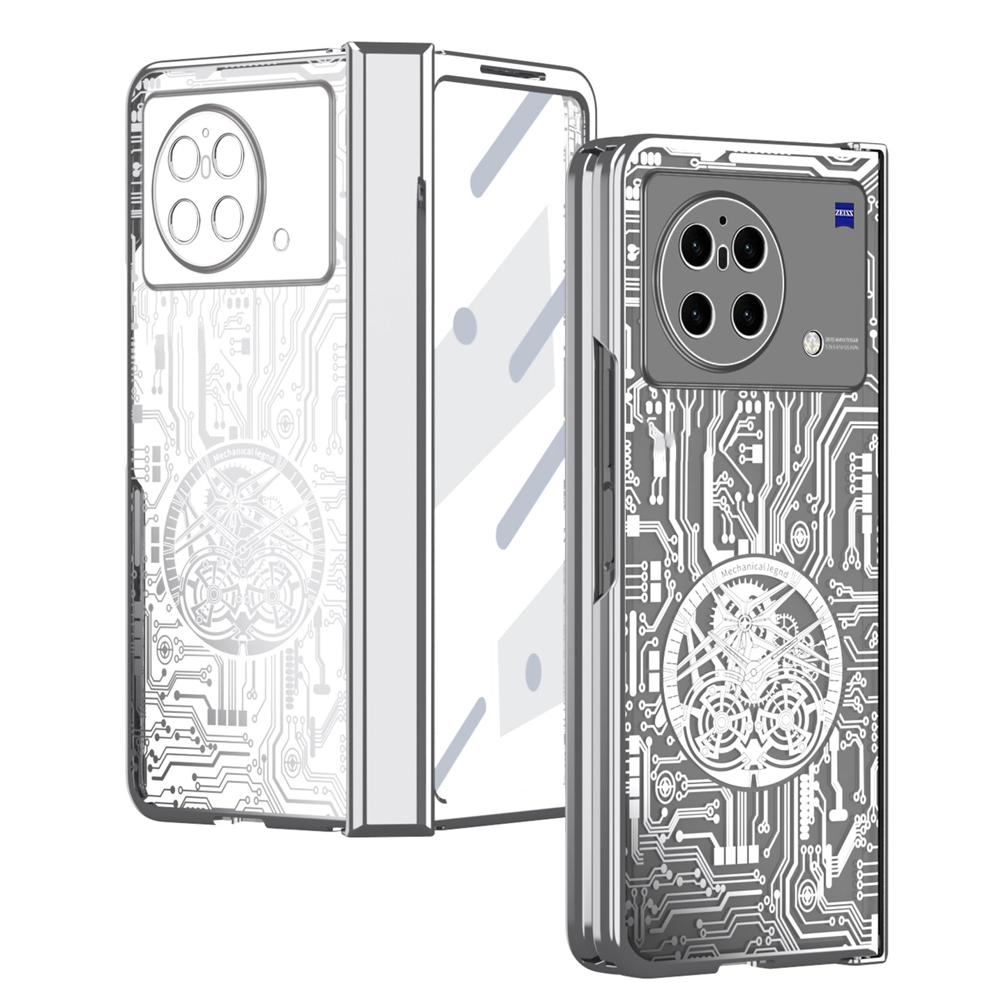 PC Cover for vivo X Fold Mechanical Legend Series Electroplating Folding Phone Case with Tempered Glass Film