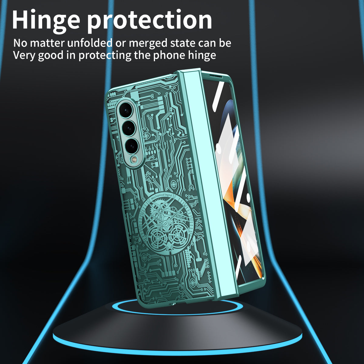 Folding Phone Case for Samsung Galaxy Z Fold3 5G Mechanical Legend Series Electroplating PC Shell with Tempered Glass Film
