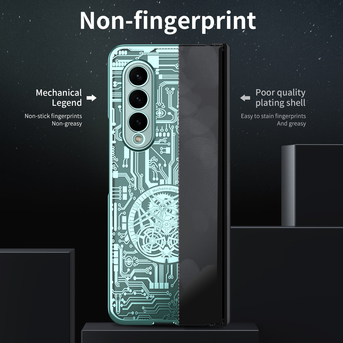 Folding Phone Case for Samsung Galaxy Z Fold3 5G Mechanical Legend Series Electroplating PC Shell with Tempered Glass Film