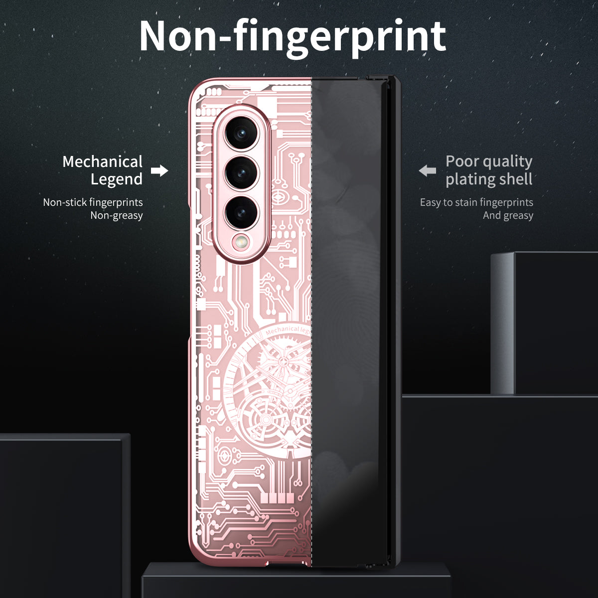 Folding Phone Case for Samsung Galaxy Z Fold3 5G Mechanical Legend Series Electroplating PC Shell with Tempered Glass Film