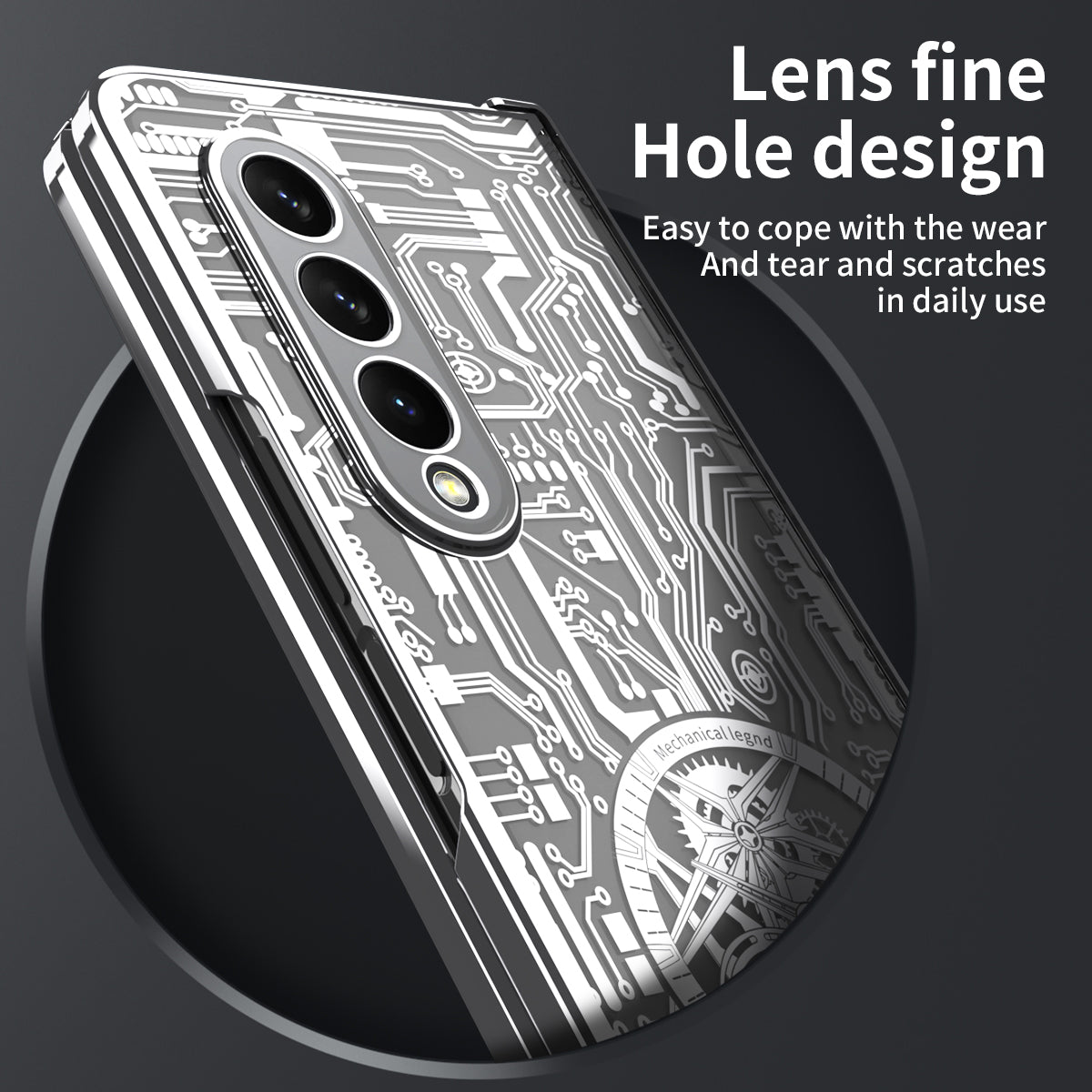 Folding Phone Case for Samsung Galaxy Z Fold3 5G Mechanical Legend Series Electroplating PC Shell with Tempered Glass Film