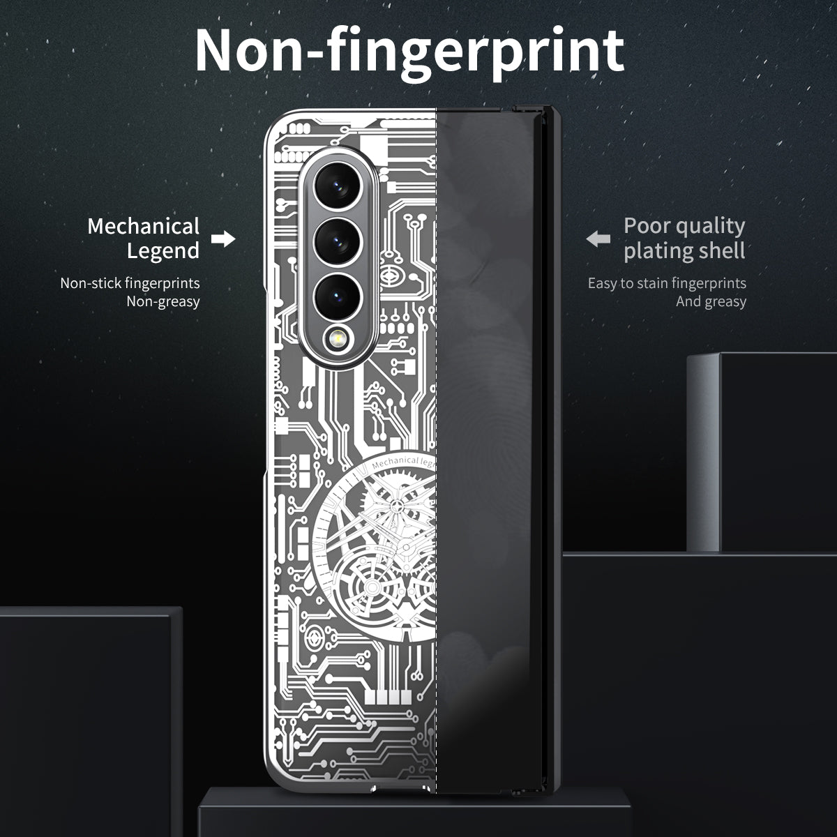 Folding Phone Case for Samsung Galaxy Z Fold3 5G Mechanical Legend Series Electroplating PC Shell with Tempered Glass Film