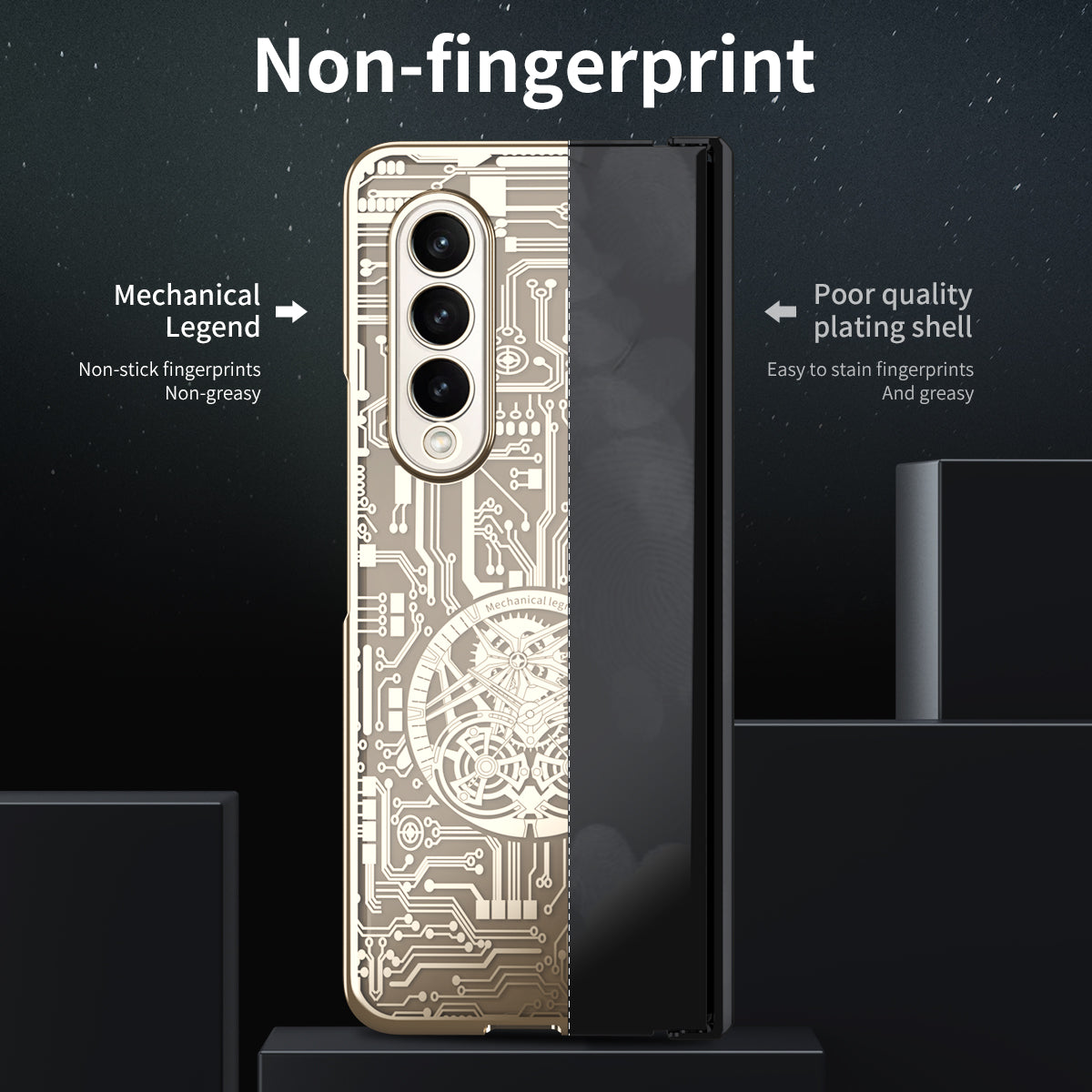 Folding Phone Case for Samsung Galaxy Z Fold3 5G Mechanical Legend Series Electroplating PC Shell with Tempered Glass Film