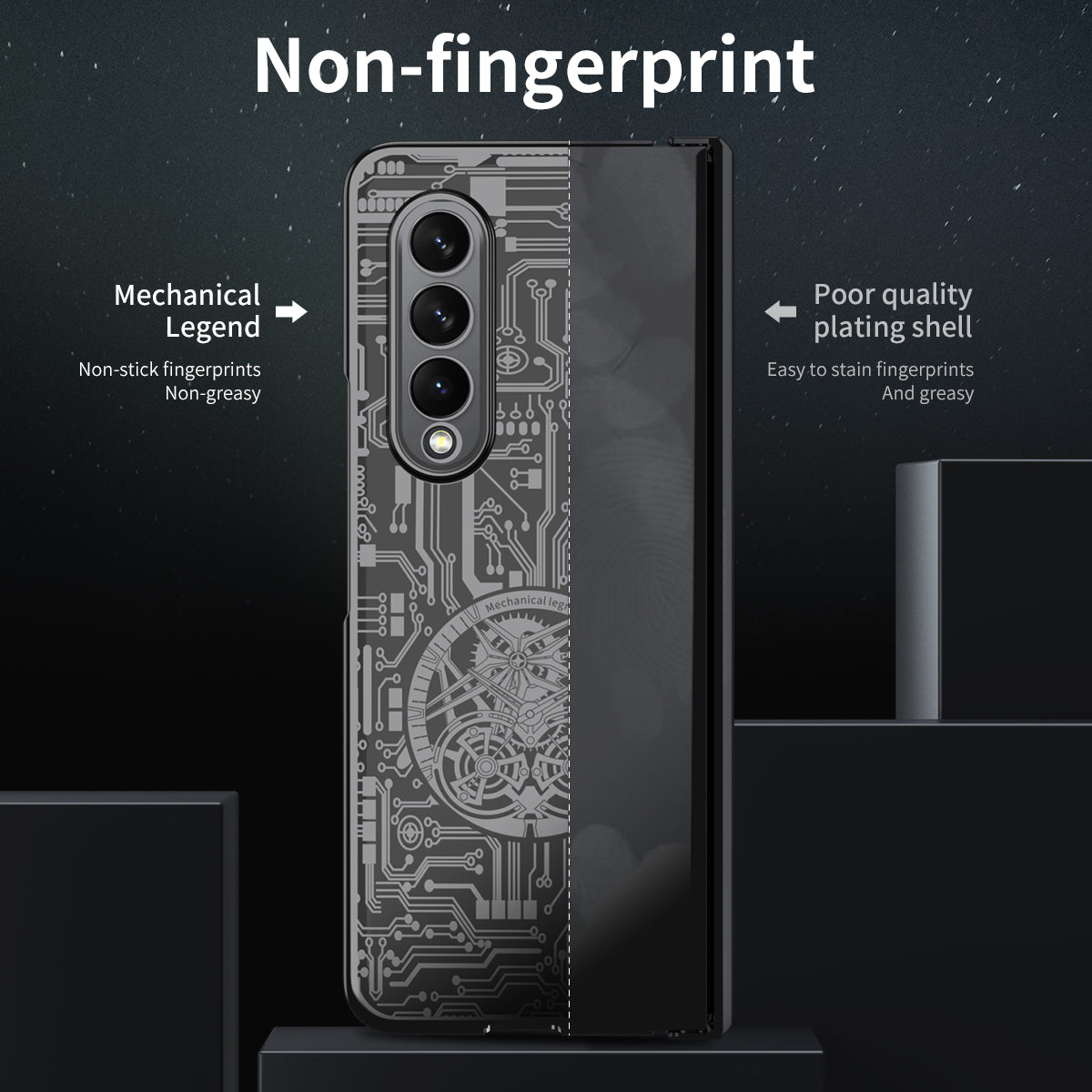 Folding Phone Case for Samsung Galaxy Z Fold3 5G Mechanical Legend Series Electroplating PC Shell with Tempered Glass Film