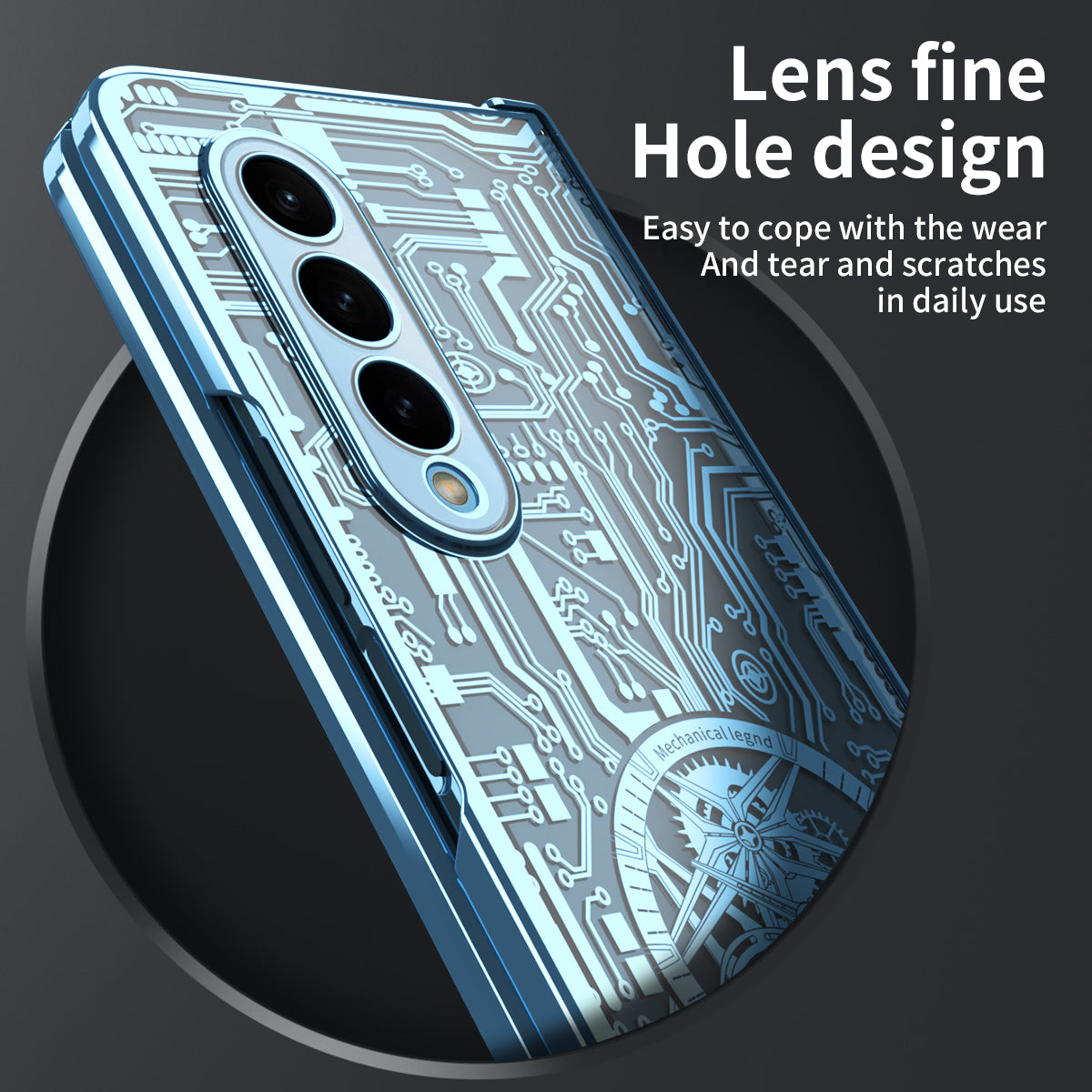 Folding Phone Case for Samsung Galaxy Z Fold3 5G Mechanical Legend Series Electroplating PC Shell with Tempered Glass Film