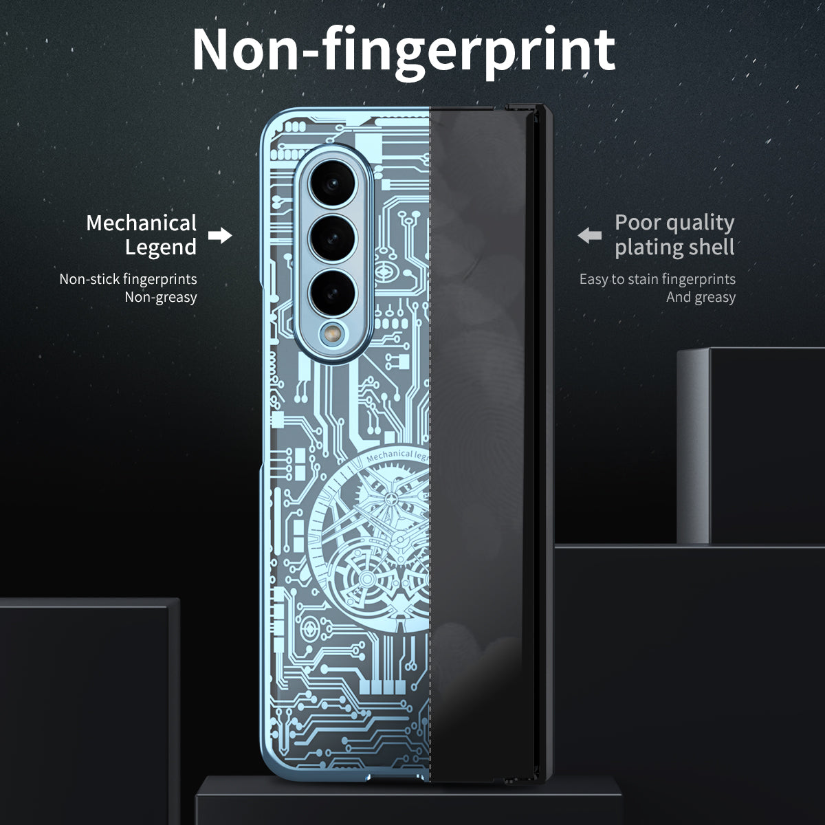Folding Phone Case for Samsung Galaxy Z Fold3 5G Mechanical Legend Series Electroplating PC Shell with Tempered Glass Film