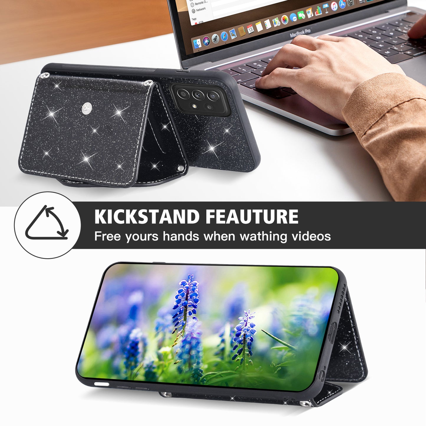 For Samsung Galaxy A32 4G (EU Version) Kickstand Card Holder Phone Case PU Leather+TPU Dustproof Phone Shell