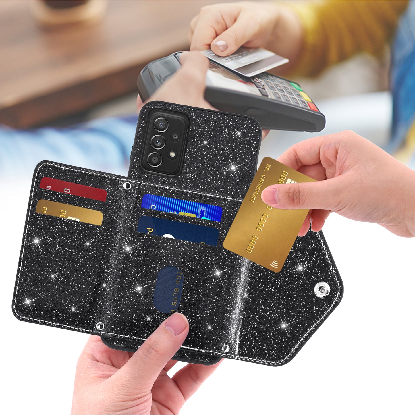Card Holder Phone Case for Samsung Galaxy A32 5G / M32 5G Triangle Kickstand PU Leather+TPU Smartphone Cover