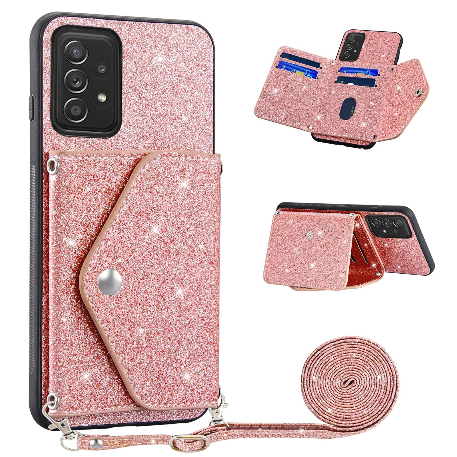 Card Holder Phone Case for Samsung Galaxy A32 5G / M32 5G Triangle Kickstand PU Leather+TPU Smartphone Cover